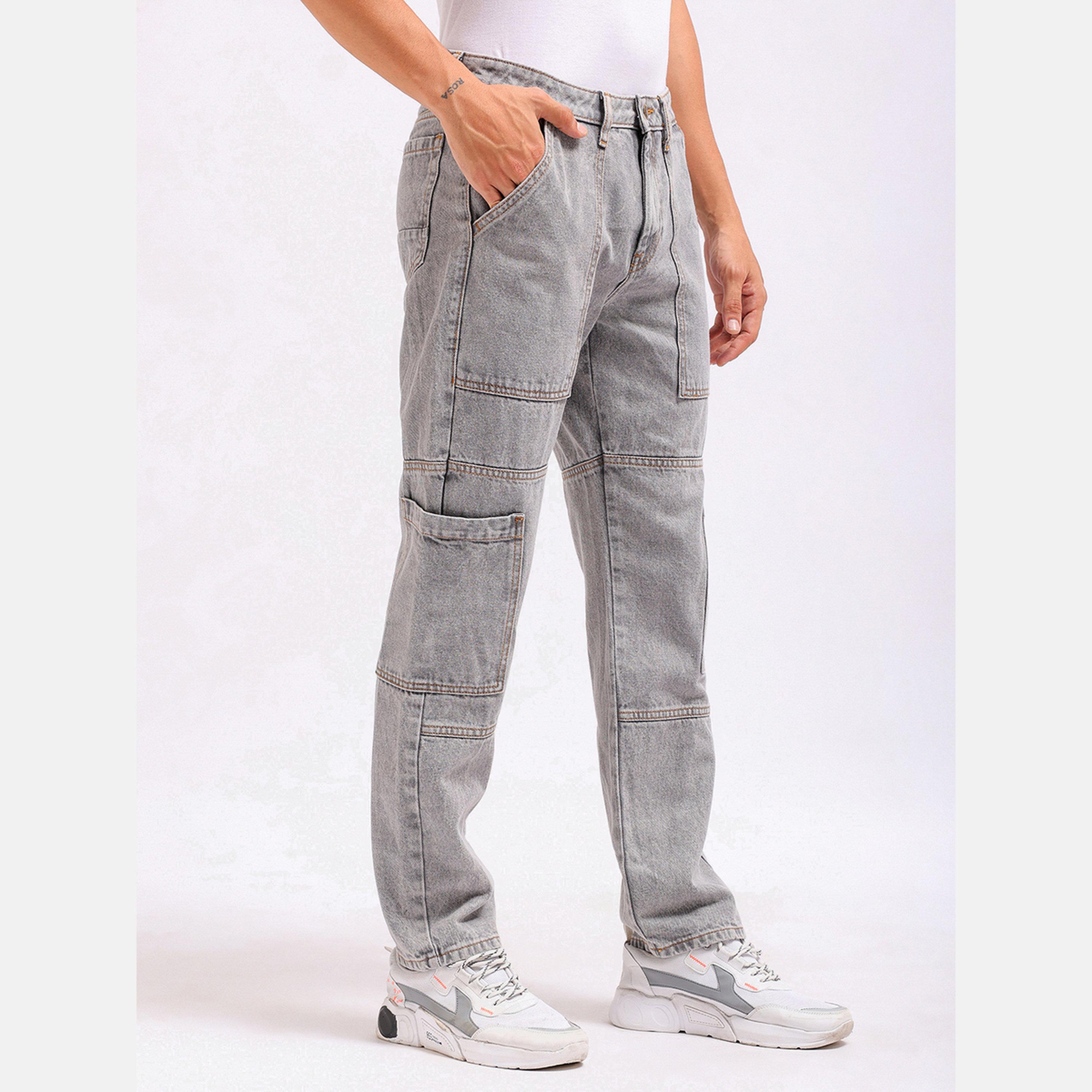 The Indian Garage Co X Styli Men Grey Mid Wash Cargo Jeans-men-clothing-bottoms-jeans-image-4
