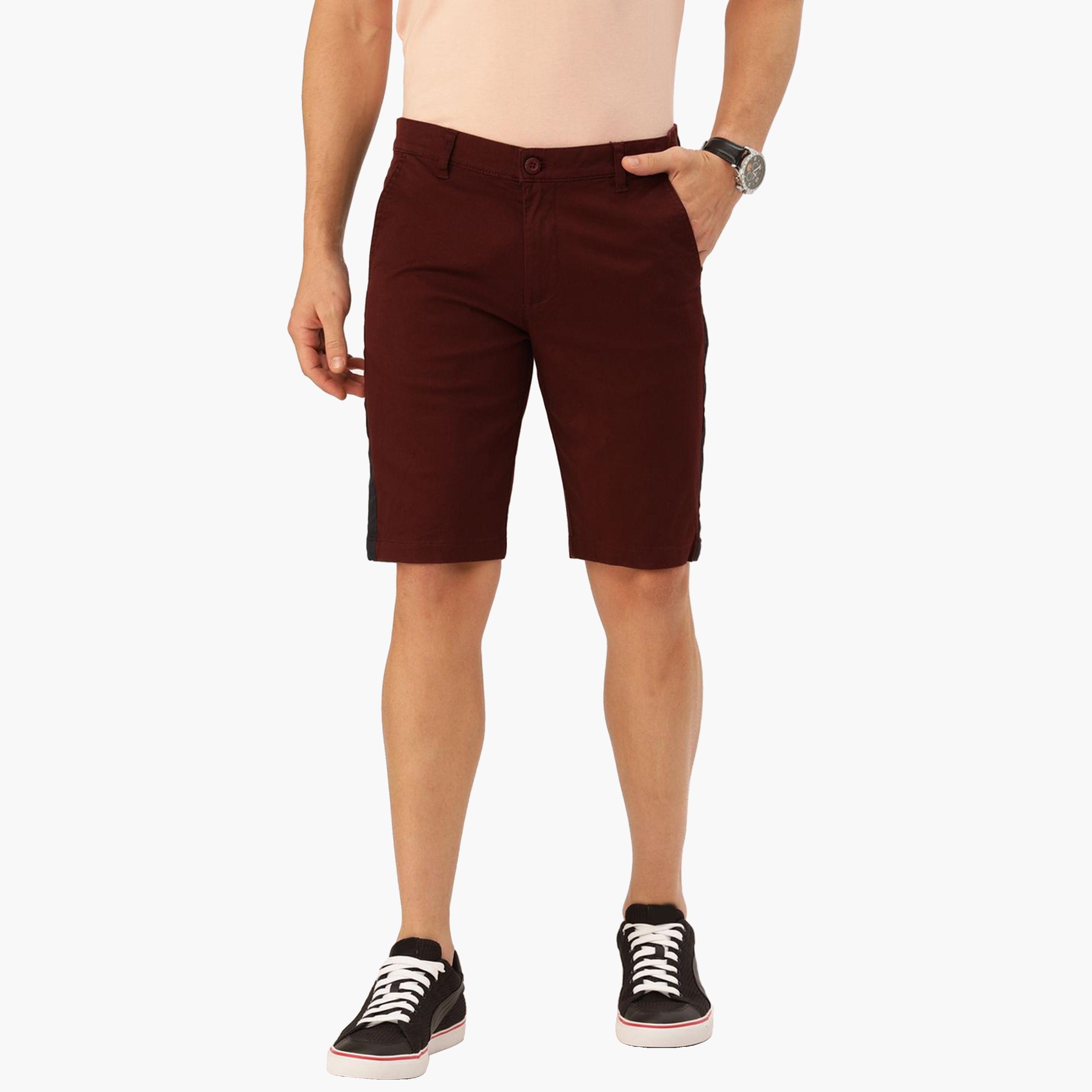 The Indian Garage Co X Styli Men Burgundy Slim Fit Solid Shorts-men-clothing-bottoms-shorts-image-1