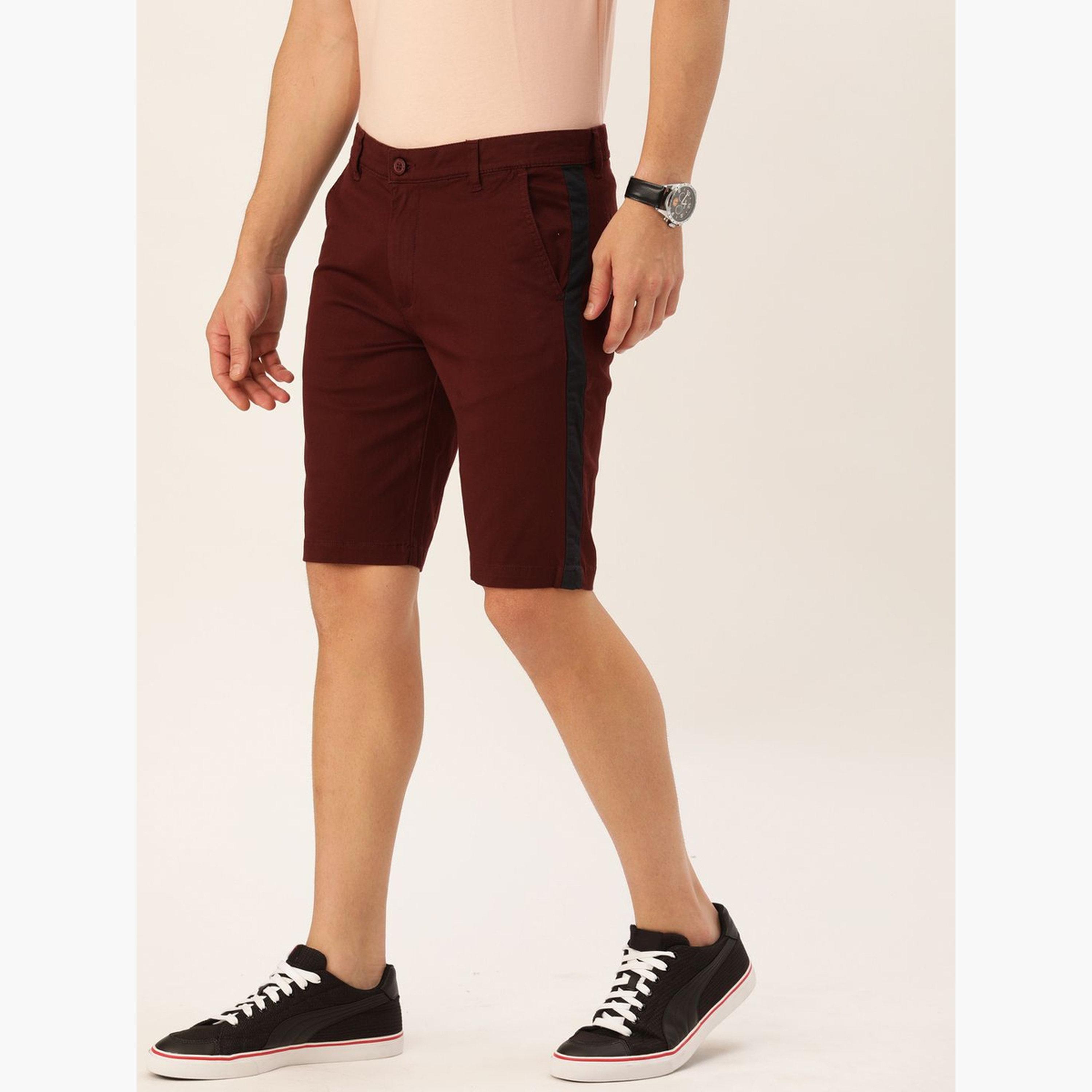 The Indian Garage Co X Styli Men Burgundy Slim Fit Solid Shorts-men-clothing-bottoms-shorts-image-3