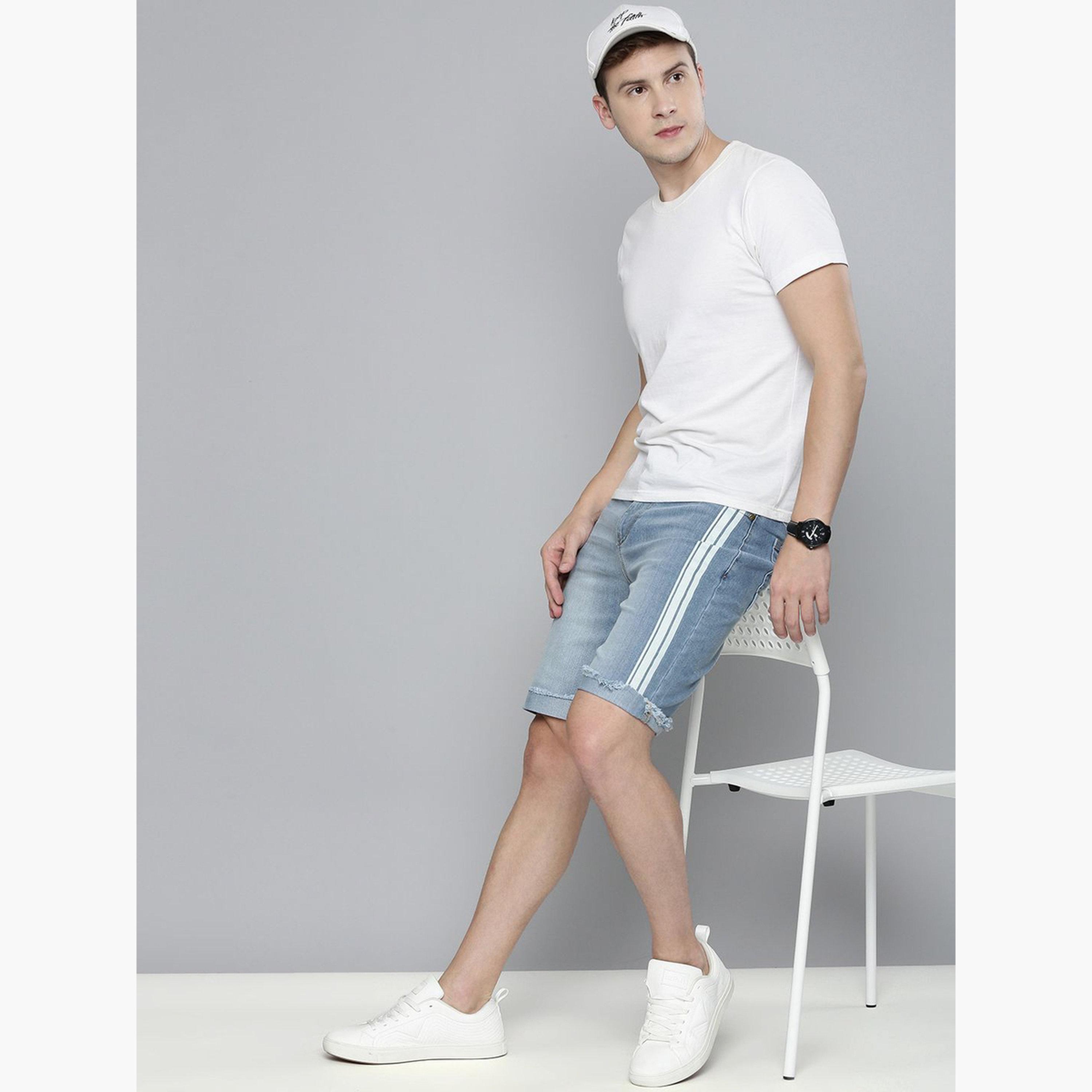 The Indian Garage Co X Styli Men Blue Striped Denim Shorts-men-clothing-bottoms-shorts-image-2