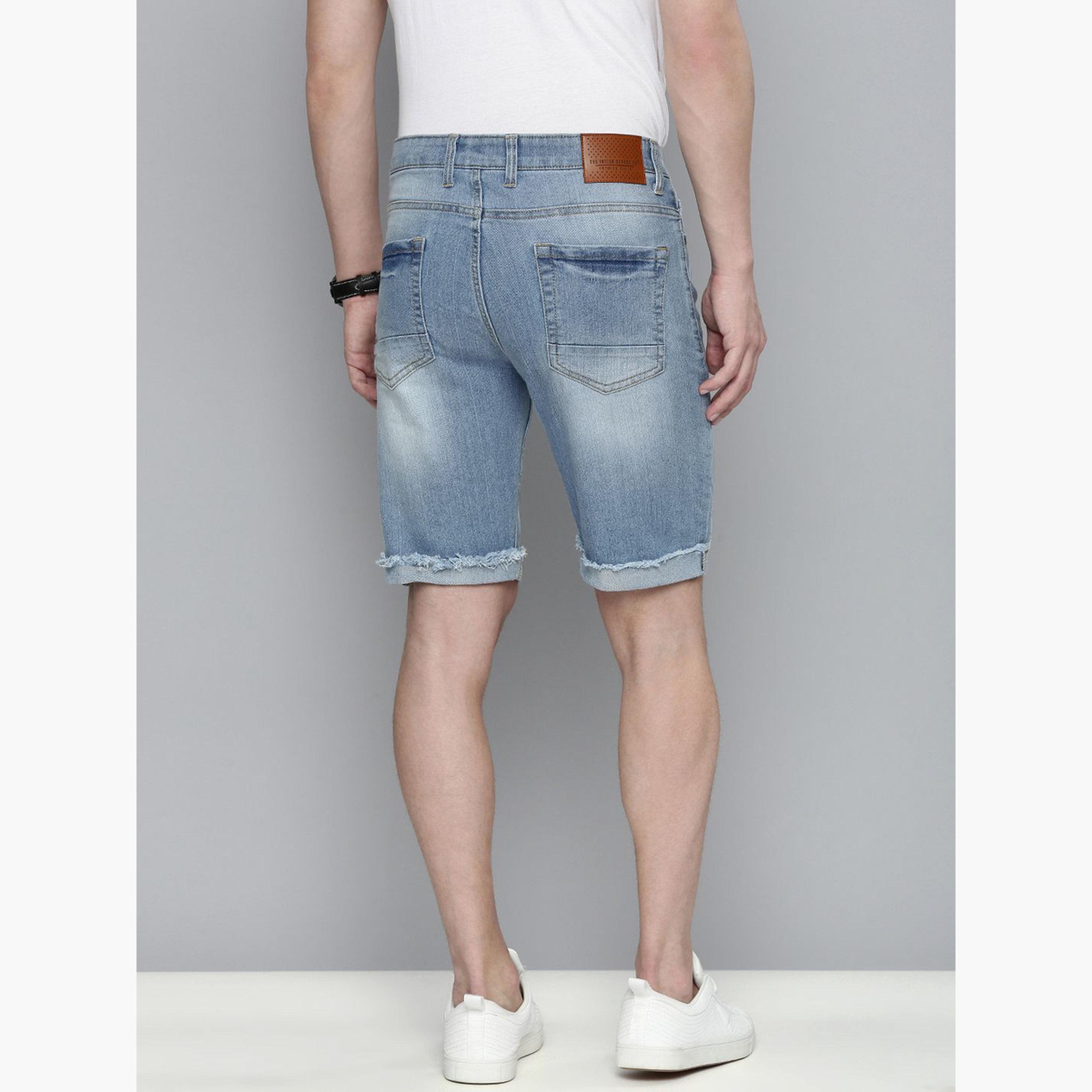 ذا انديان كراج كو × ستايلي - شورت جينز رجالي مخطط لون أزرق-men-clothing-bottoms-shorts-image-3
