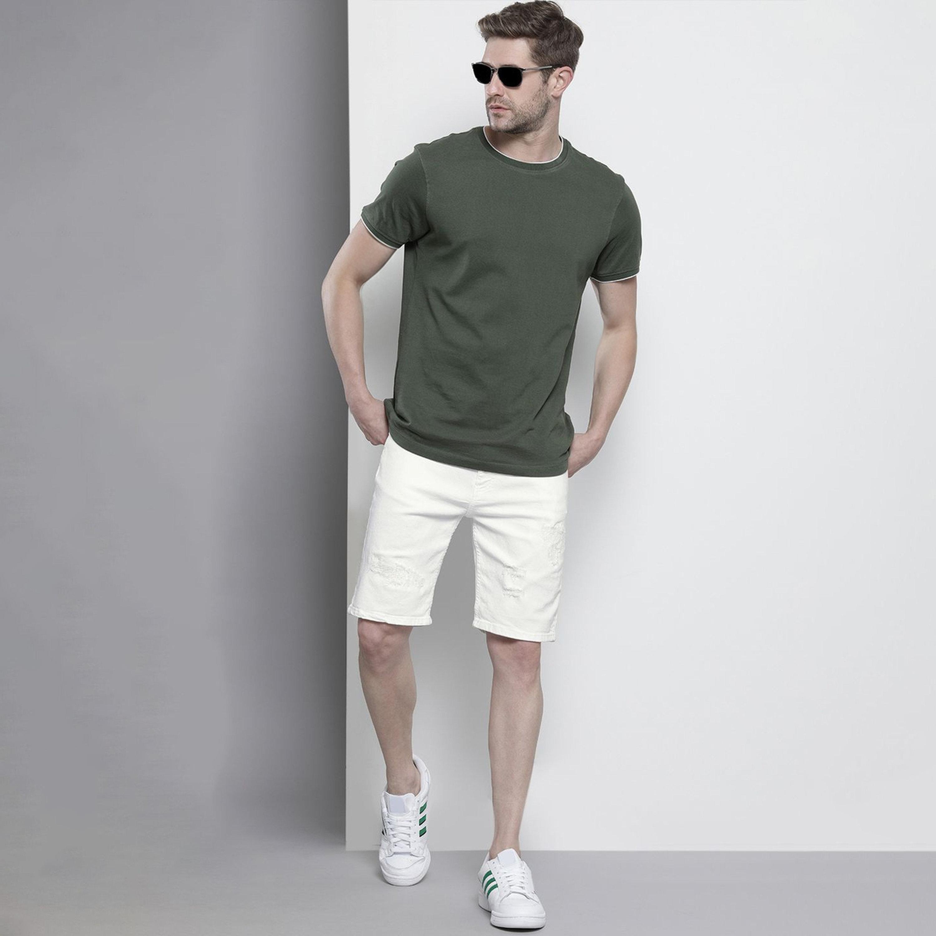 The Indian Garage Co X Styli Men White Slim Fit Solid Shorts-men-clothing-bottoms-shorts-image-2