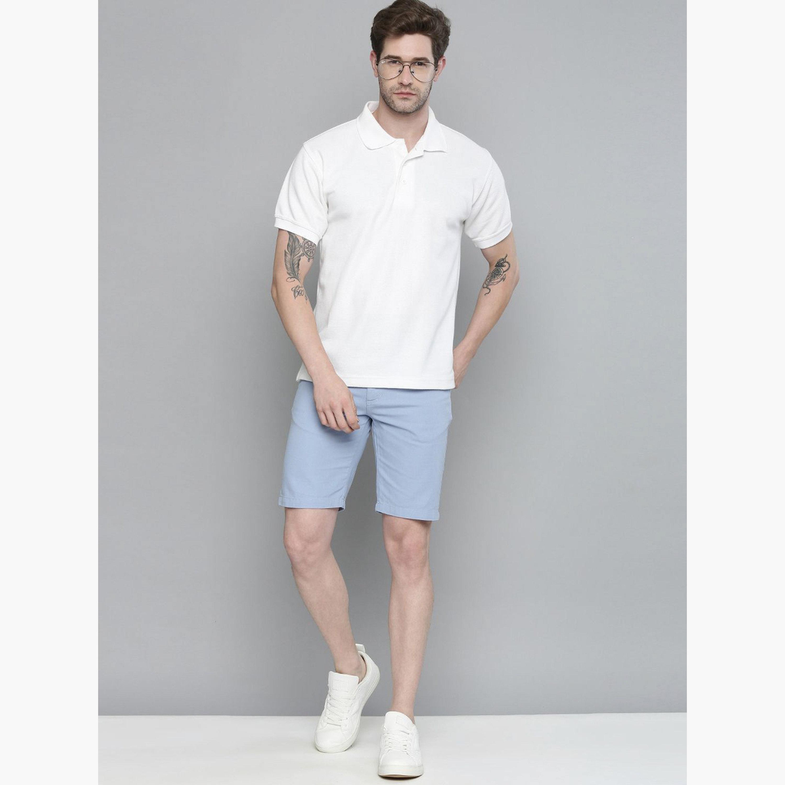 The Indian Garage Co X Styli Men Blue Slim Fit Solid Shorts-men-clothing-bottoms-shorts-image-2