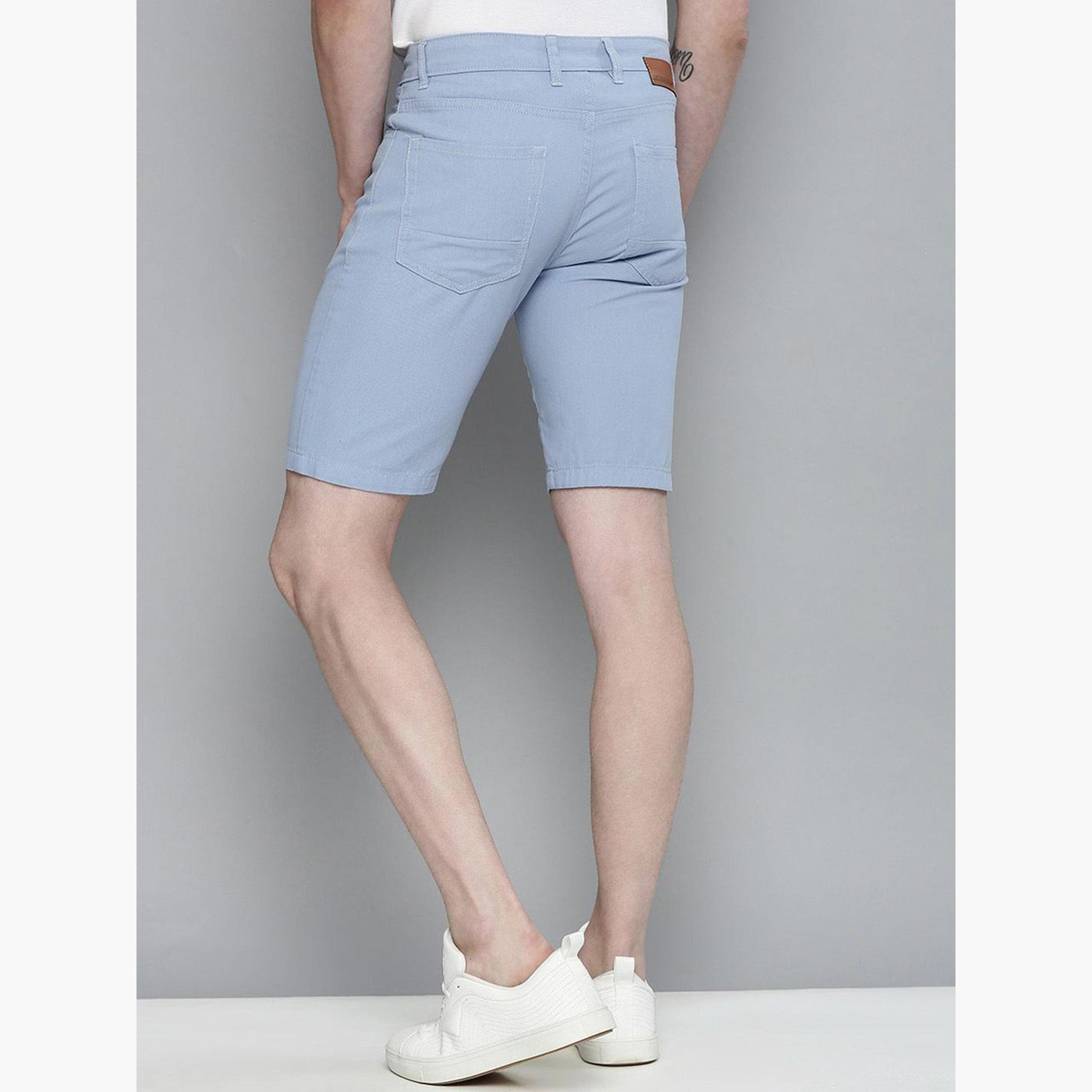 The Indian Garage Co X Styli Men Blue Slim Fit Solid Shorts-men-clothing-bottoms-shorts-image-3