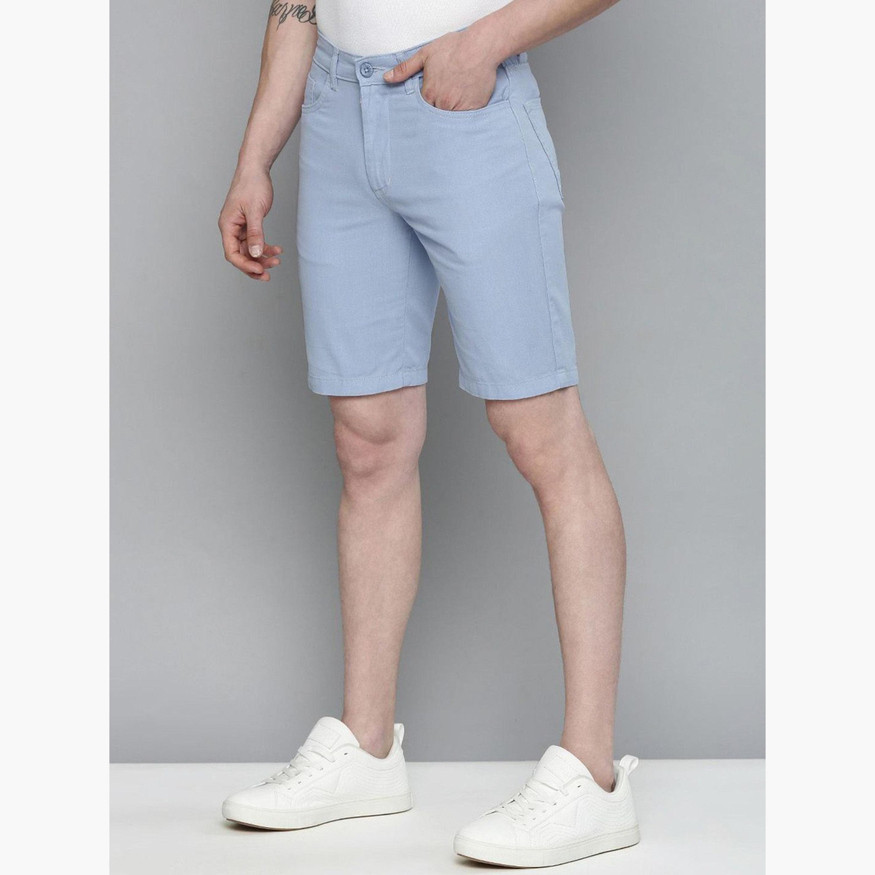 The Indian Garage Co X Styli Men Blue Slim Fit Solid Shorts-men-clothing-bottoms-shorts-image-4