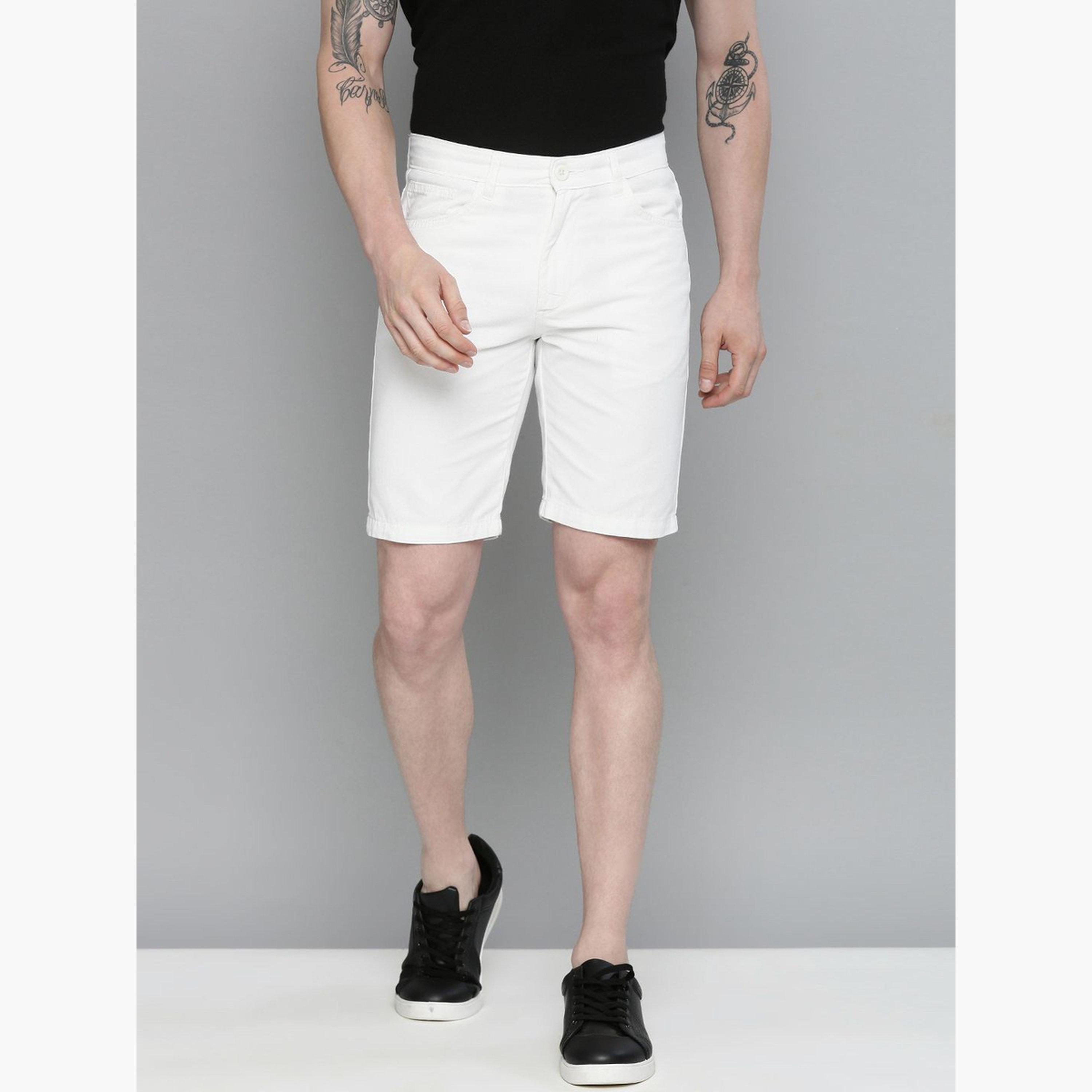 The Indian Garage Co X Styli Men White Slim Fit Solid Shorts-men-clothing-bottoms-shorts-image-1