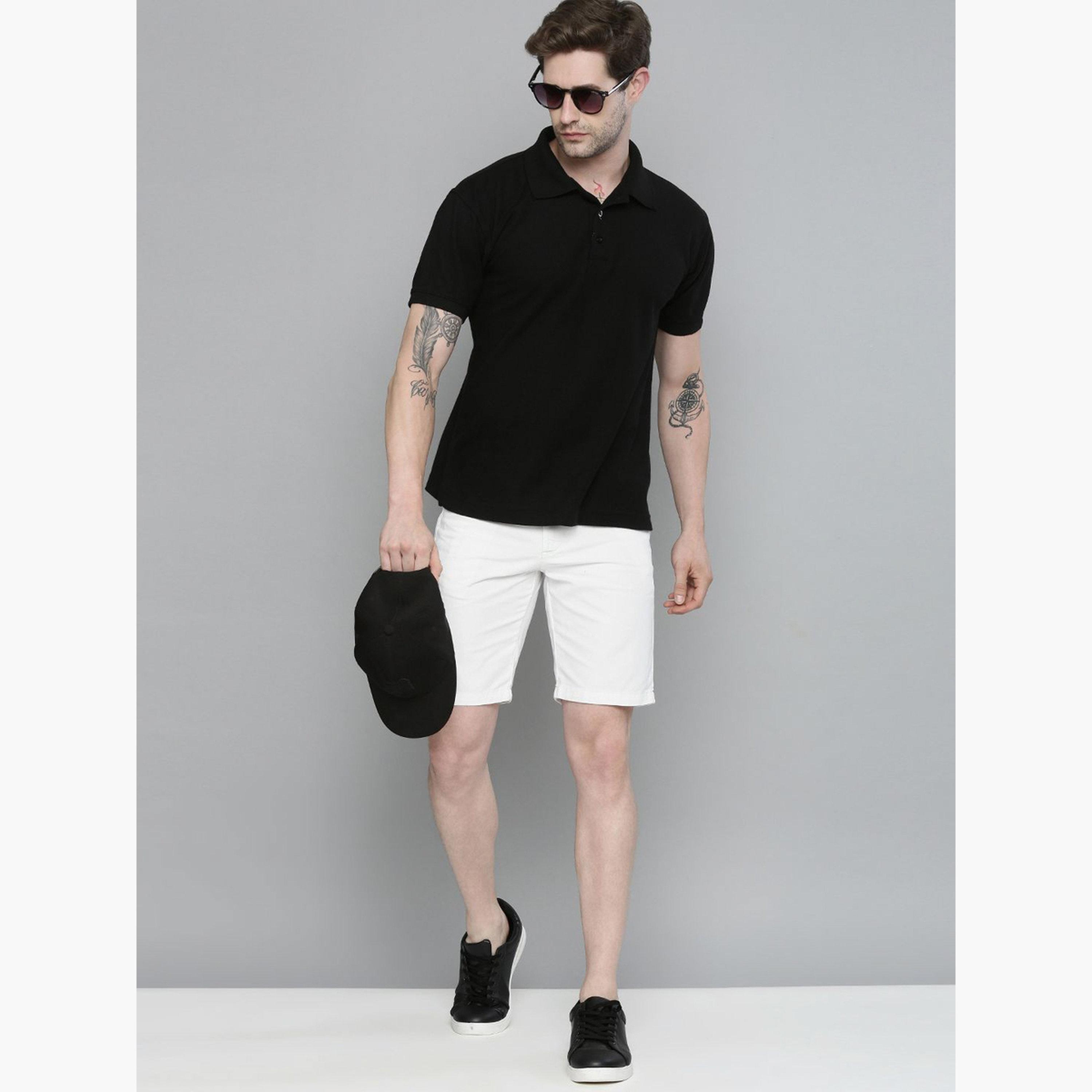 The Indian Garage Co X Styli Men White Slim Fit Solid Shorts-men-clothing-bottoms-shorts-image-2