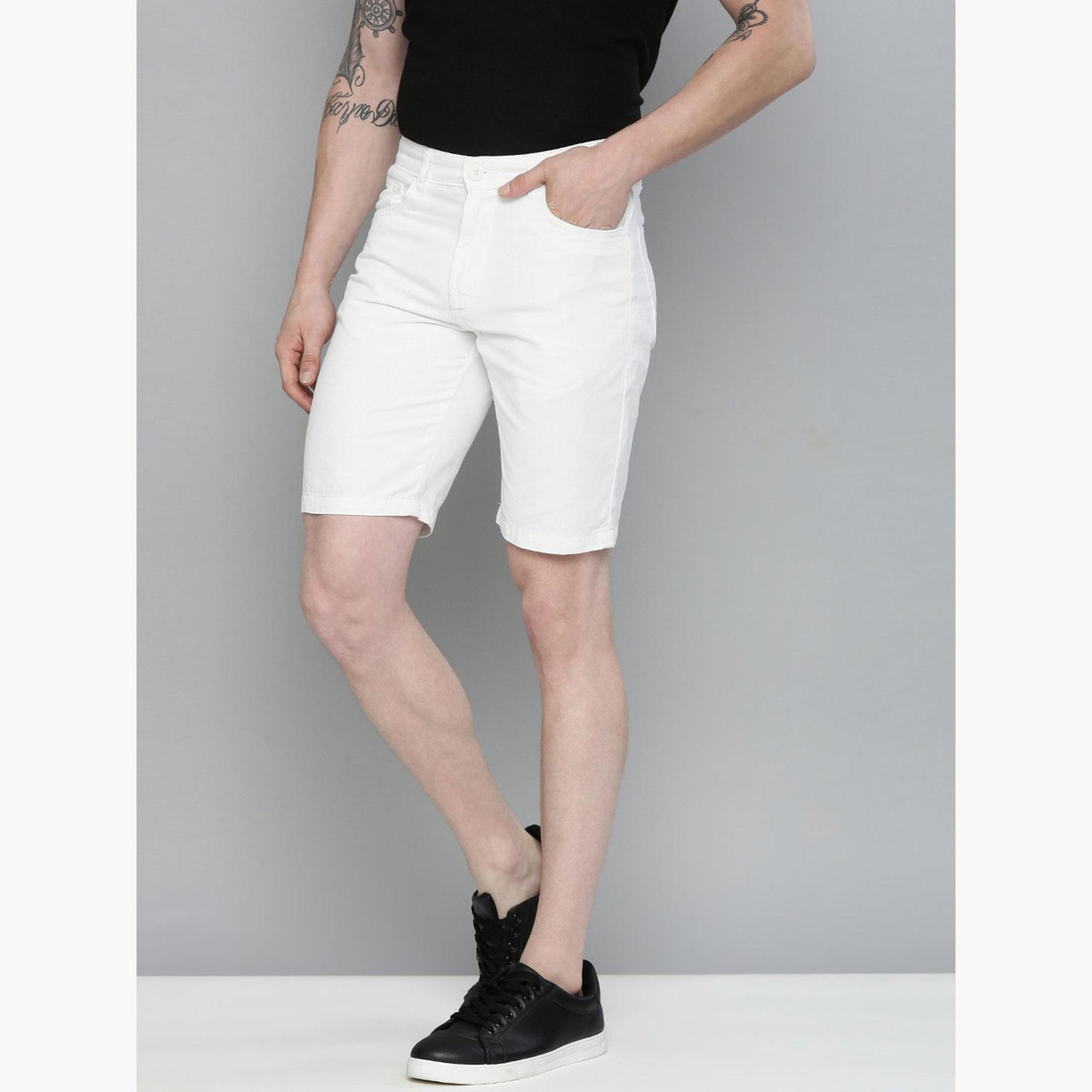 The Indian Garage Co X Styli Men White Slim Fit Solid Shorts-men-clothing-bottoms-shorts-image-4