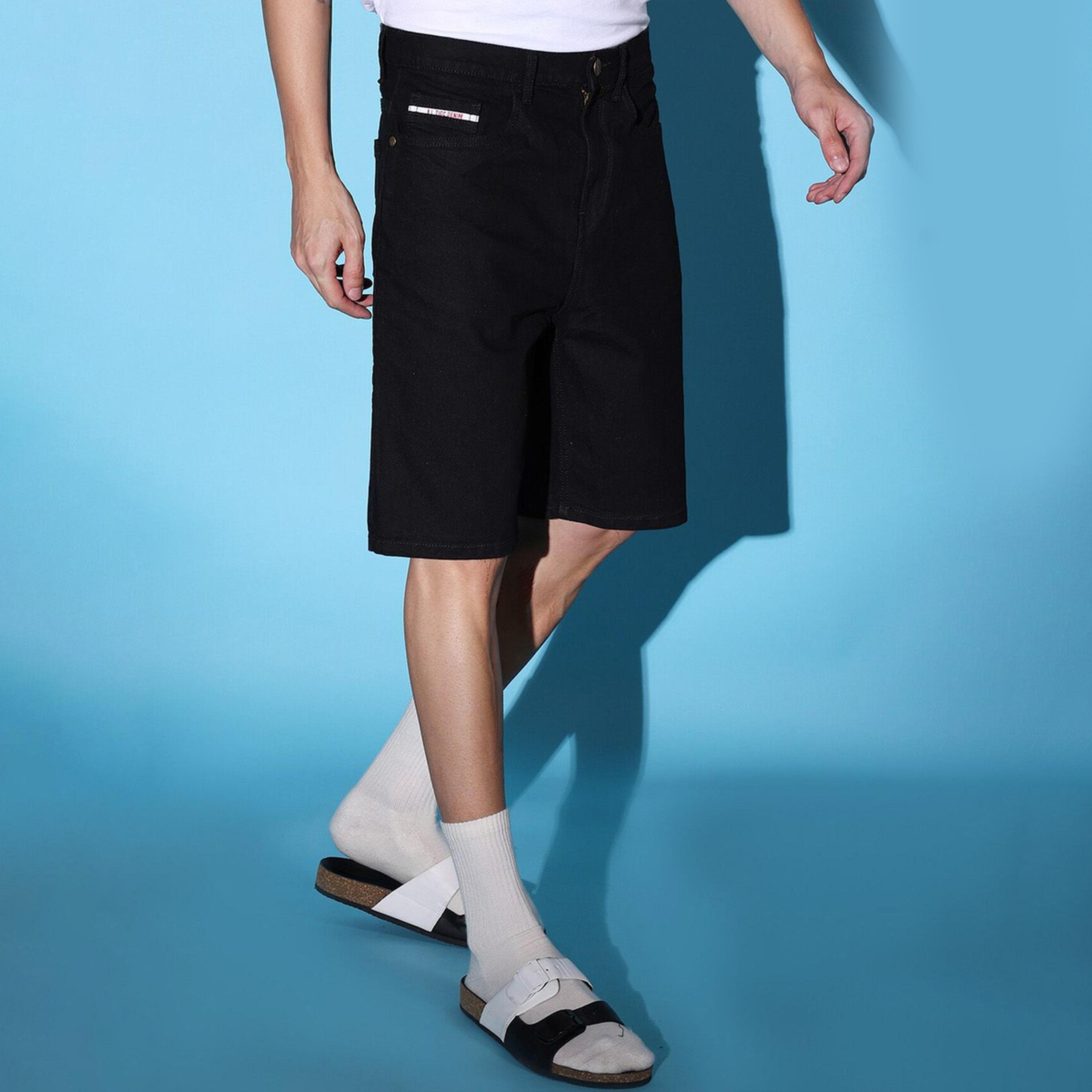 The Indian Garage Co X Styli Men Black Regular Fit Solid Shorts-men-clothing-bottoms-shorts-image-5