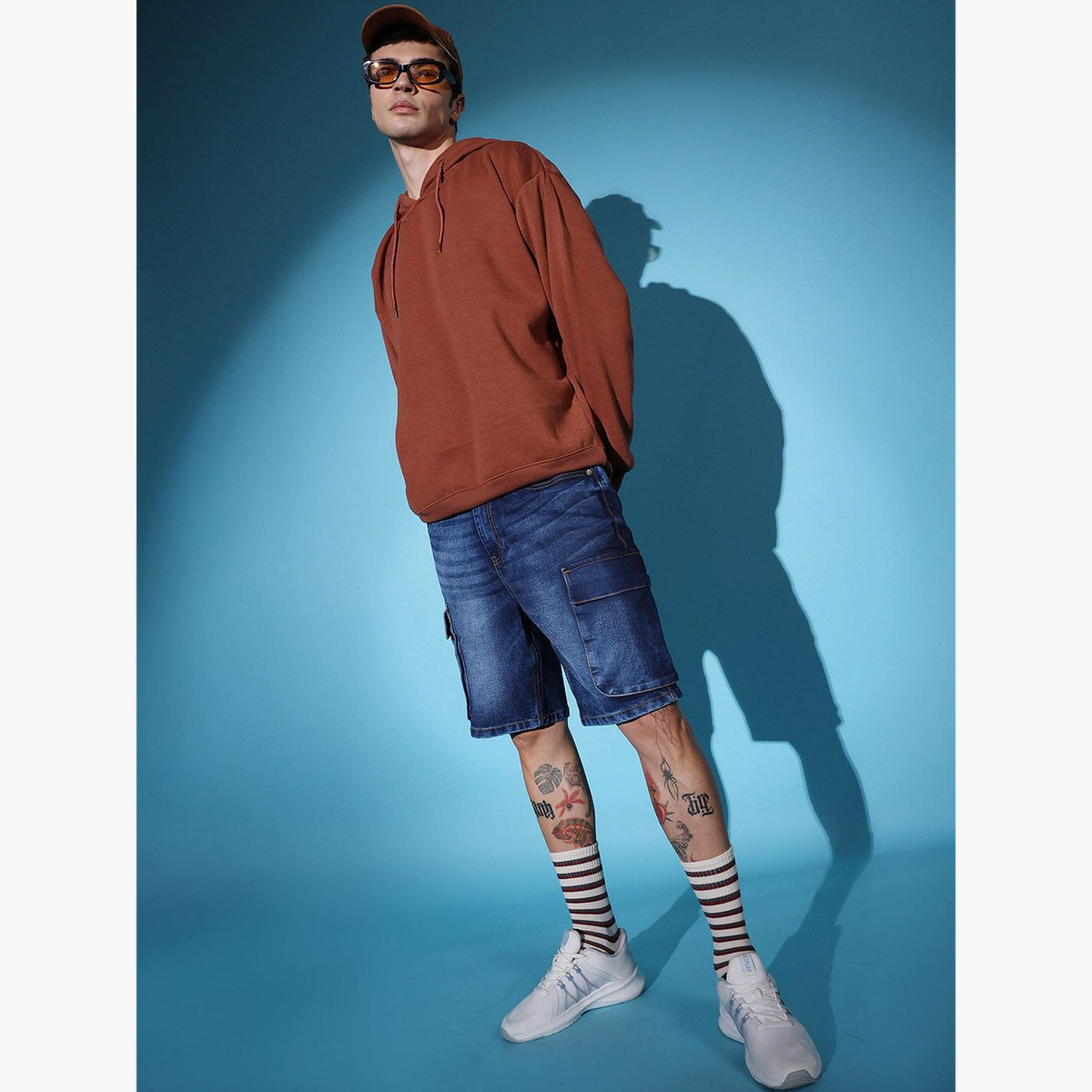The Indian Garage Co X Styli Men Blue Acid Wash Denim Cargo Shorts-men-clothing-bottoms-shorts-image-2