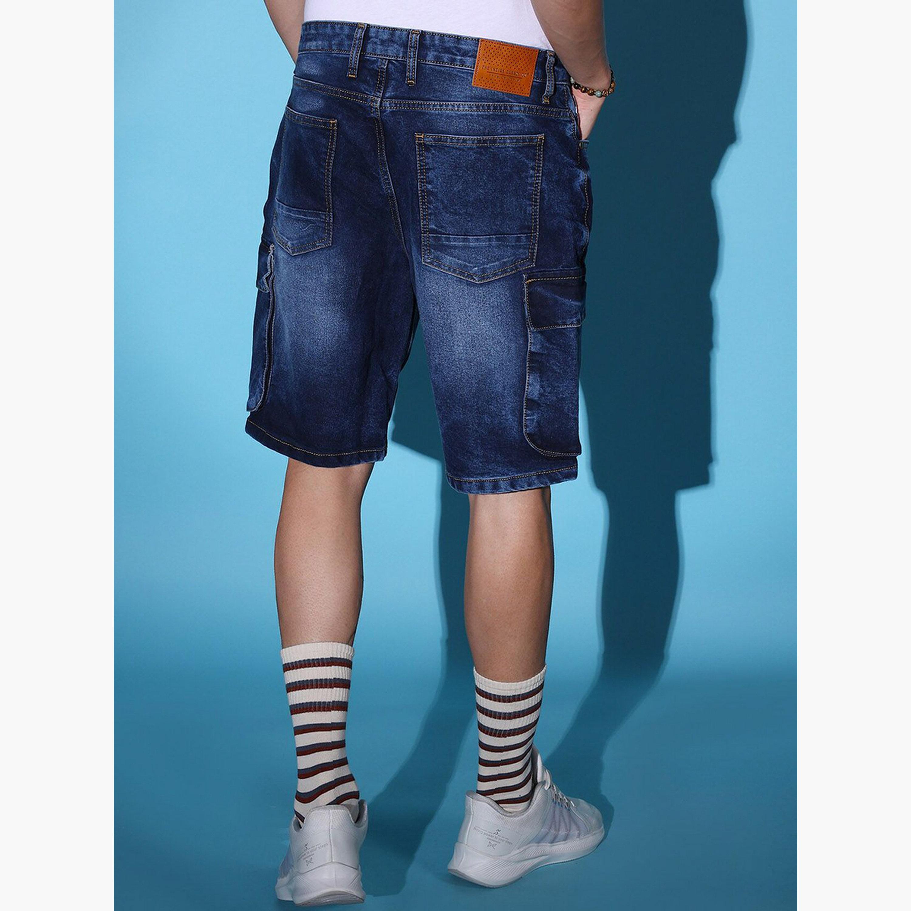 ذا انديان كراج كو × ستايلي - شورت كارجو رجالي من قماش الدنيم أزرقالمقاوم للأحماض-men-clothing-bottoms-shorts-image-3