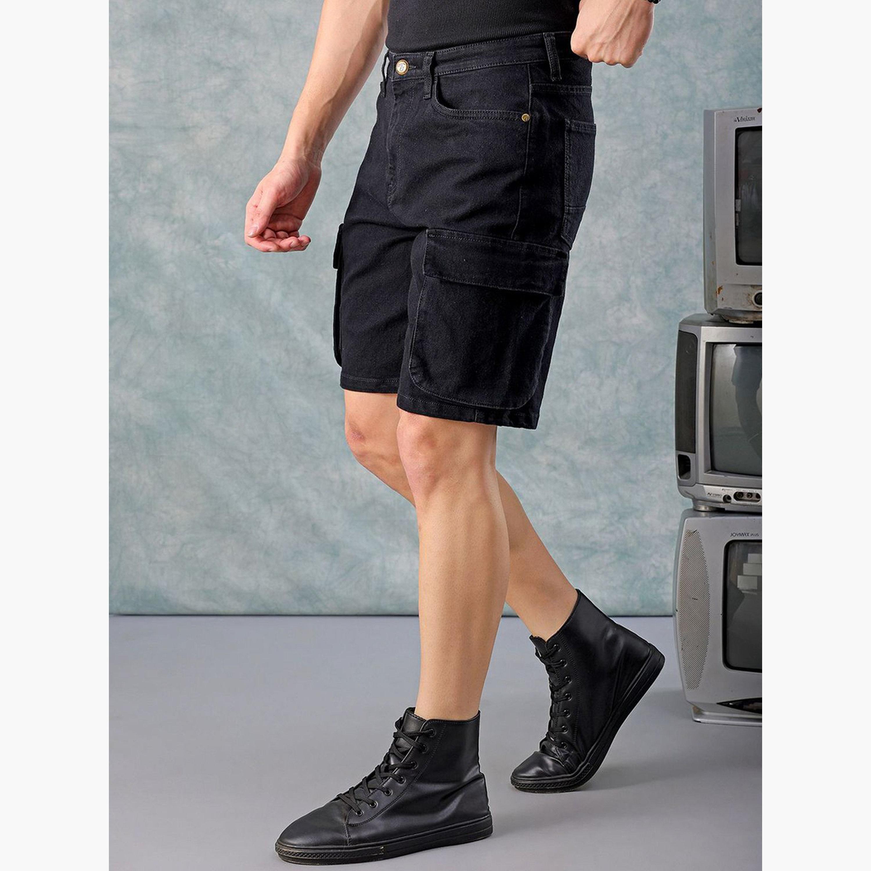 ذا انديان كراج كو × ستايلي - شورت رجالي أسود سادة-men-clothing-bottoms-shorts-image-3