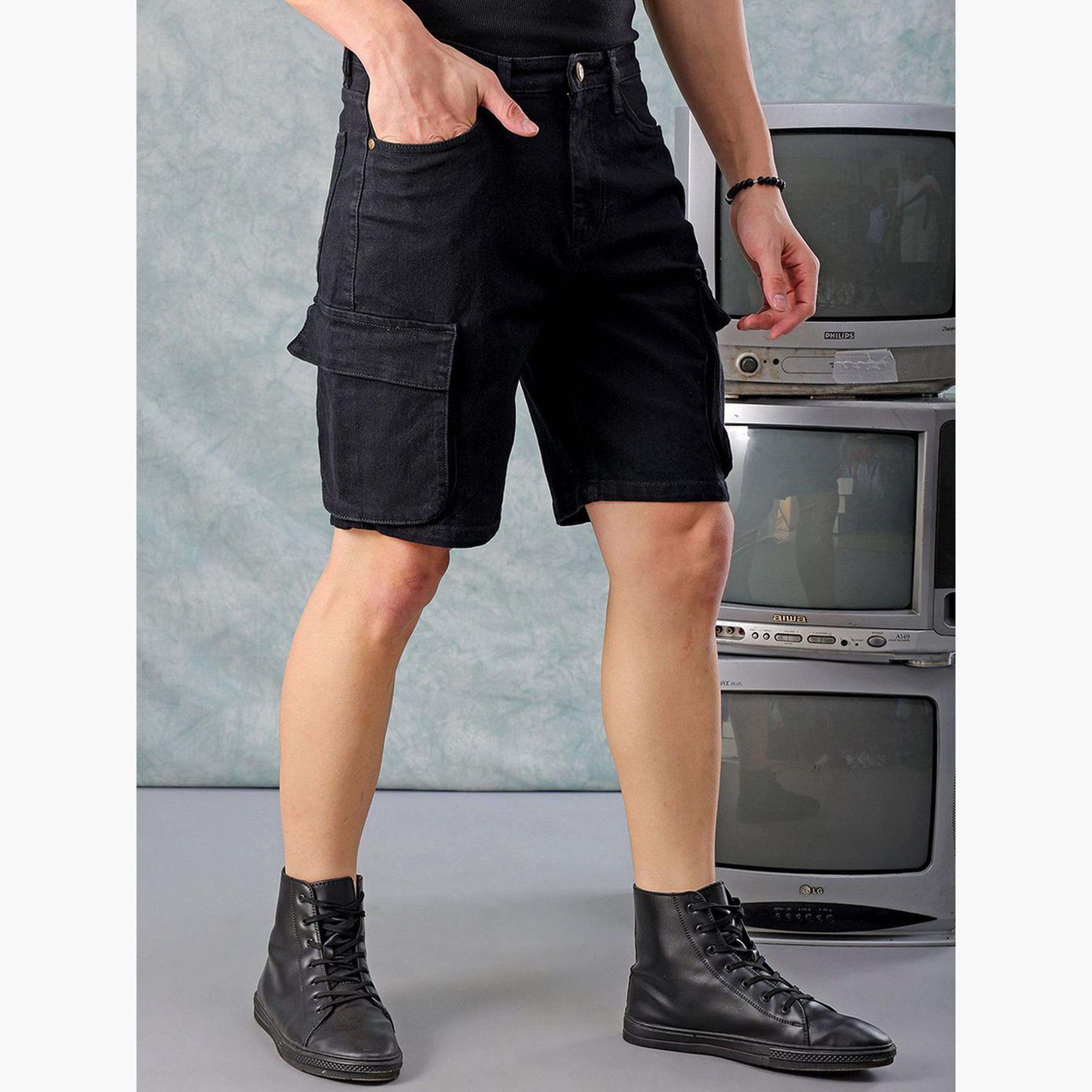 ذا انديان كراج كو × ستايلي - شورت رجالي أسود سادة-men-clothing-bottoms-shorts-image-4