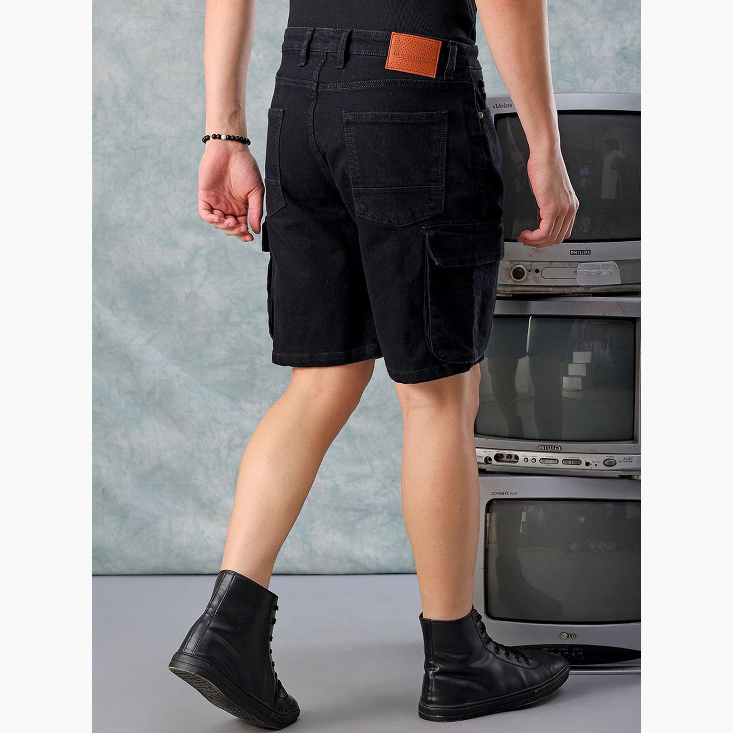 ذا انديان كراج كو × ستايلي - شورت رجالي أسود سادة-men-clothing-bottoms-shorts-image-5
