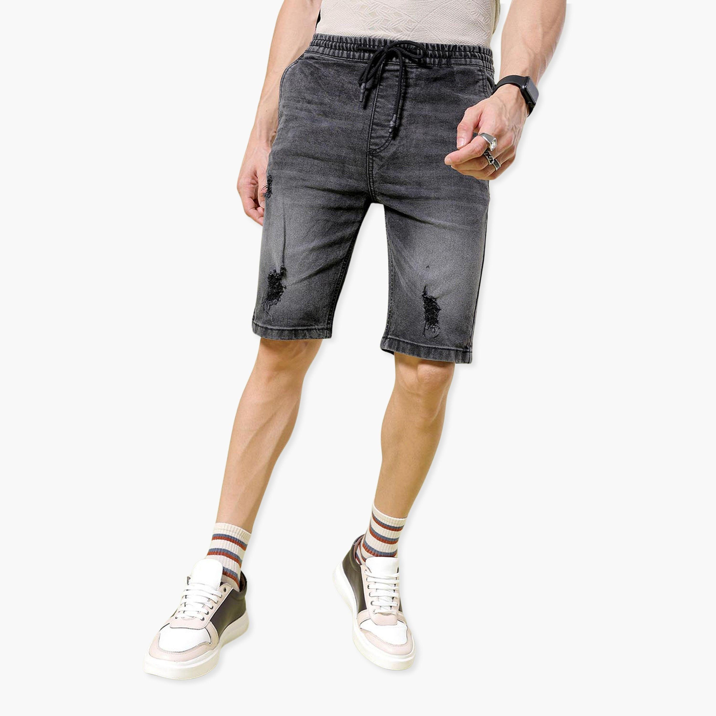 The Indian Garage Co X Styli Men Black Acid Wash Slim Fit Shorts-men-clothing-bottoms-shorts-image-1
