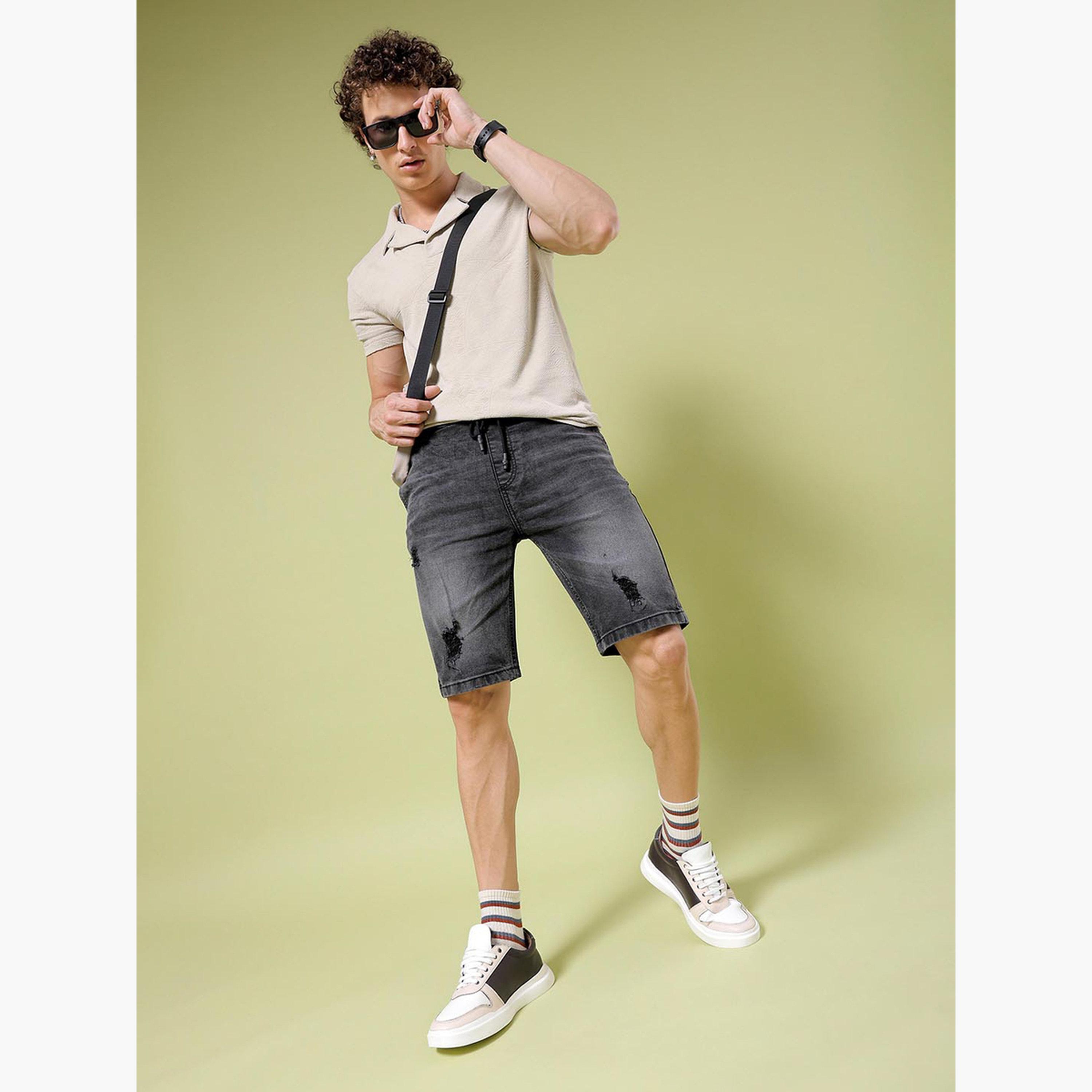 ذا انديان كراج كو × ستايلي - شورت أسود رجالي تصميم نحيف بألوان متدرجة-men-clothing-bottoms-shorts-image-2