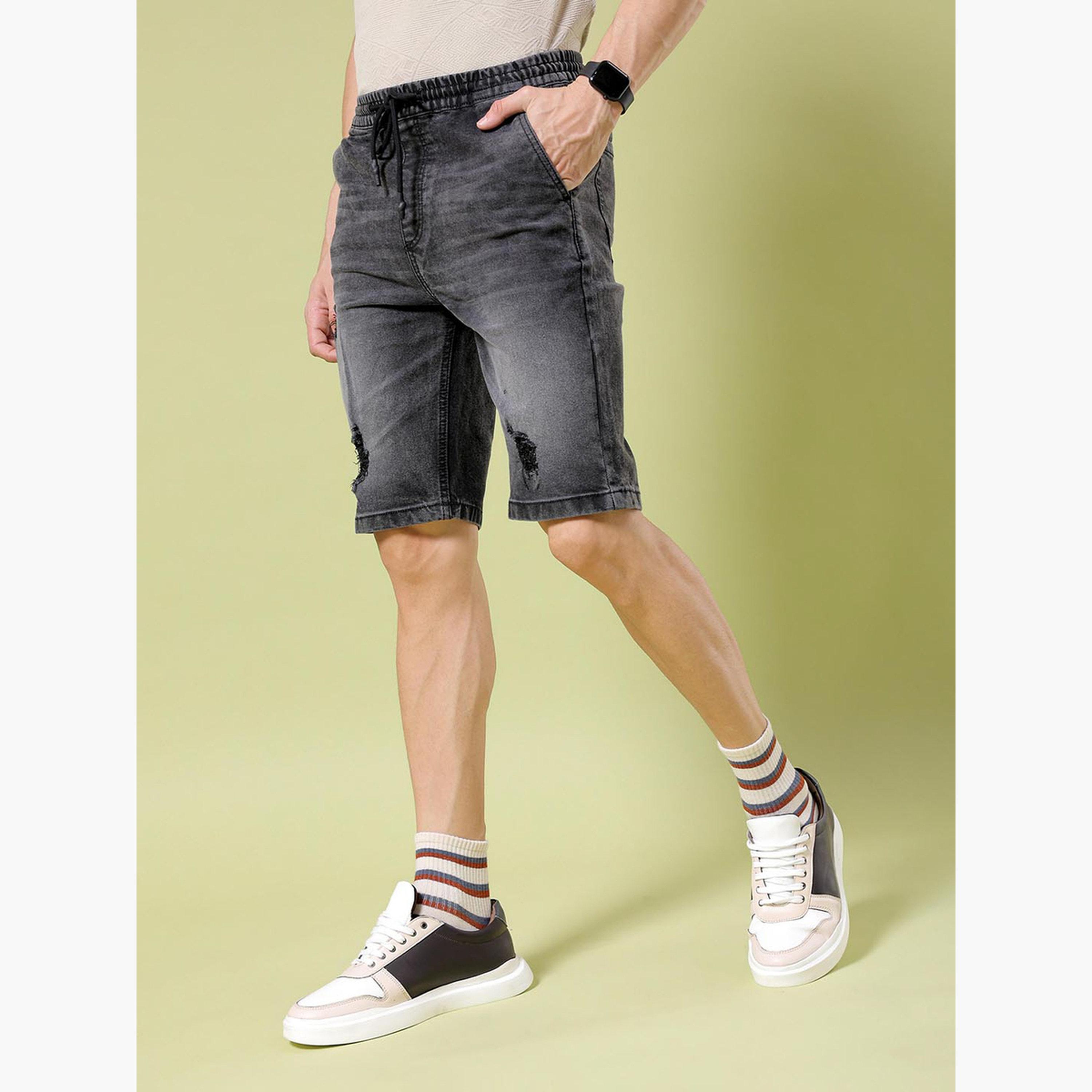 The Indian Garage Co X Styli Men Black Acid Wash Slim Fit Shorts-men-clothing-bottoms-shorts-image-3