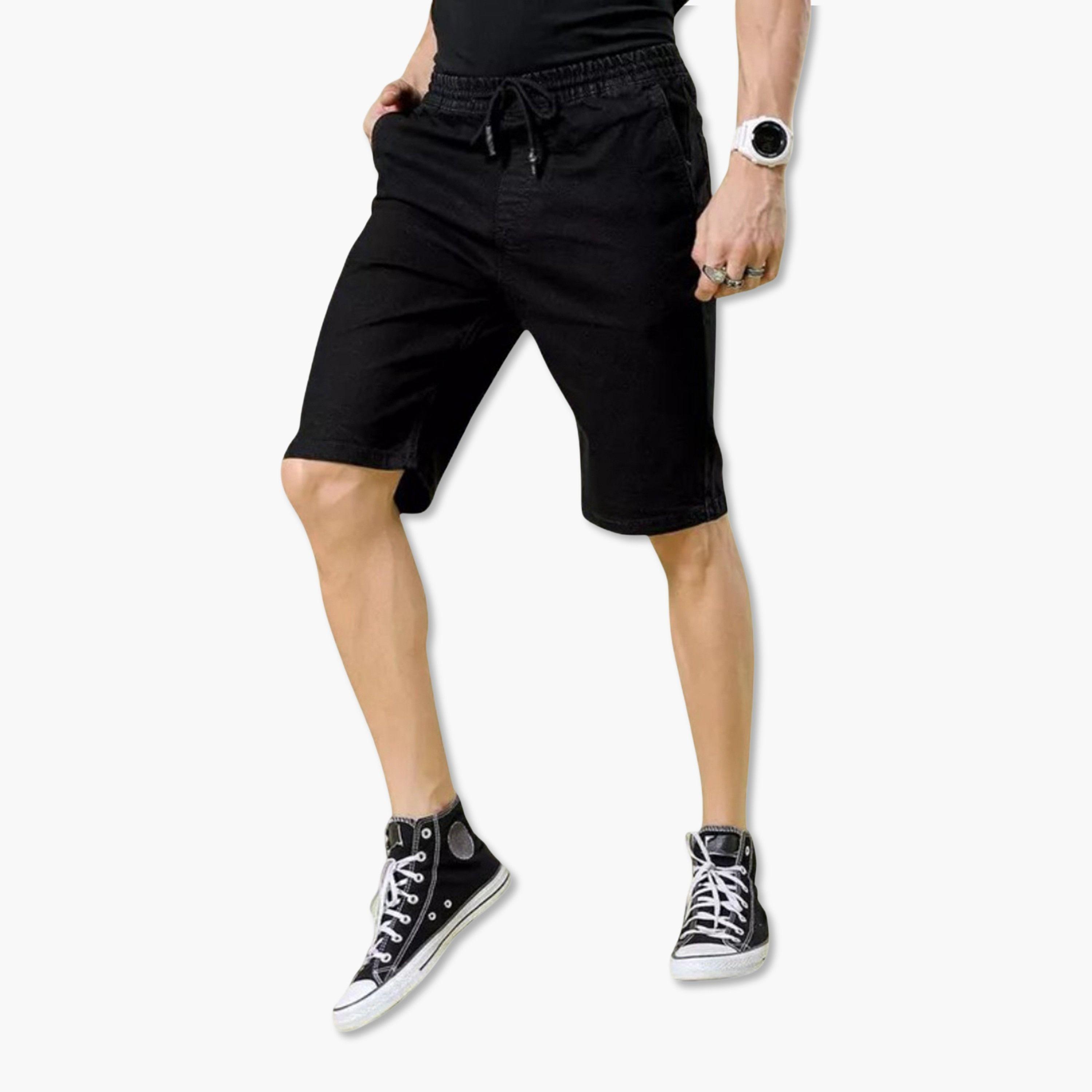 The Indian Garage Co X Styli Men Black Solid Slim Fit Shorts-men-clothing-bottoms-shorts-image-3
