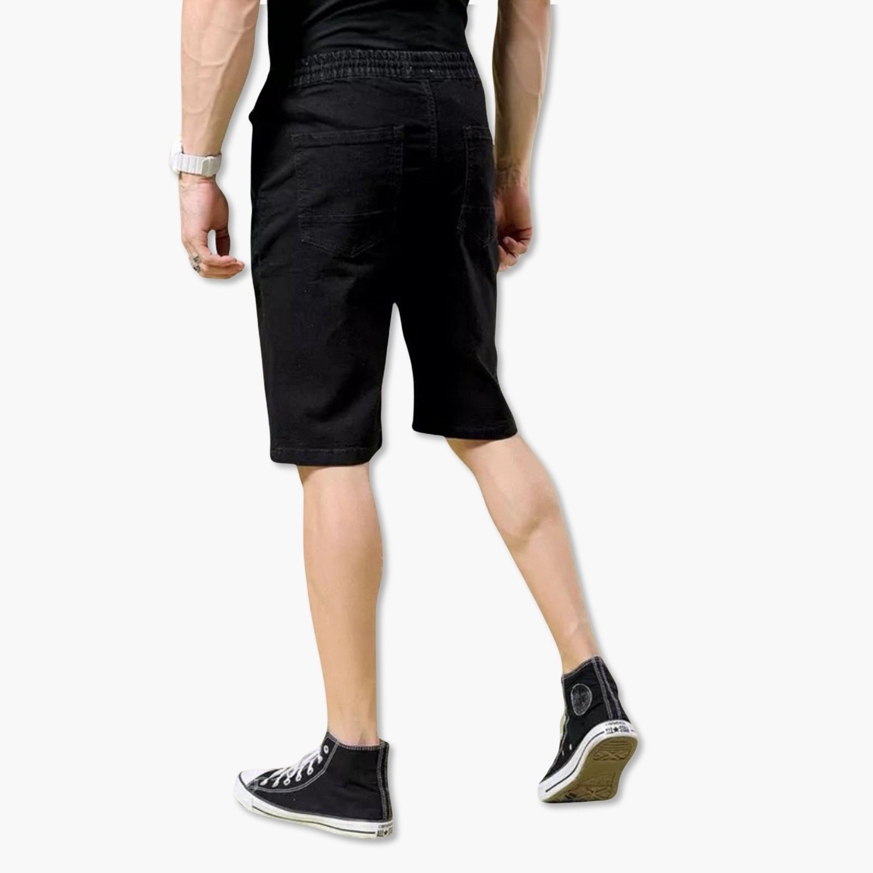 The Indian Garage Co X Styli Men Black Solid Slim Fit Shorts-men-clothing-bottoms-shorts-image-5