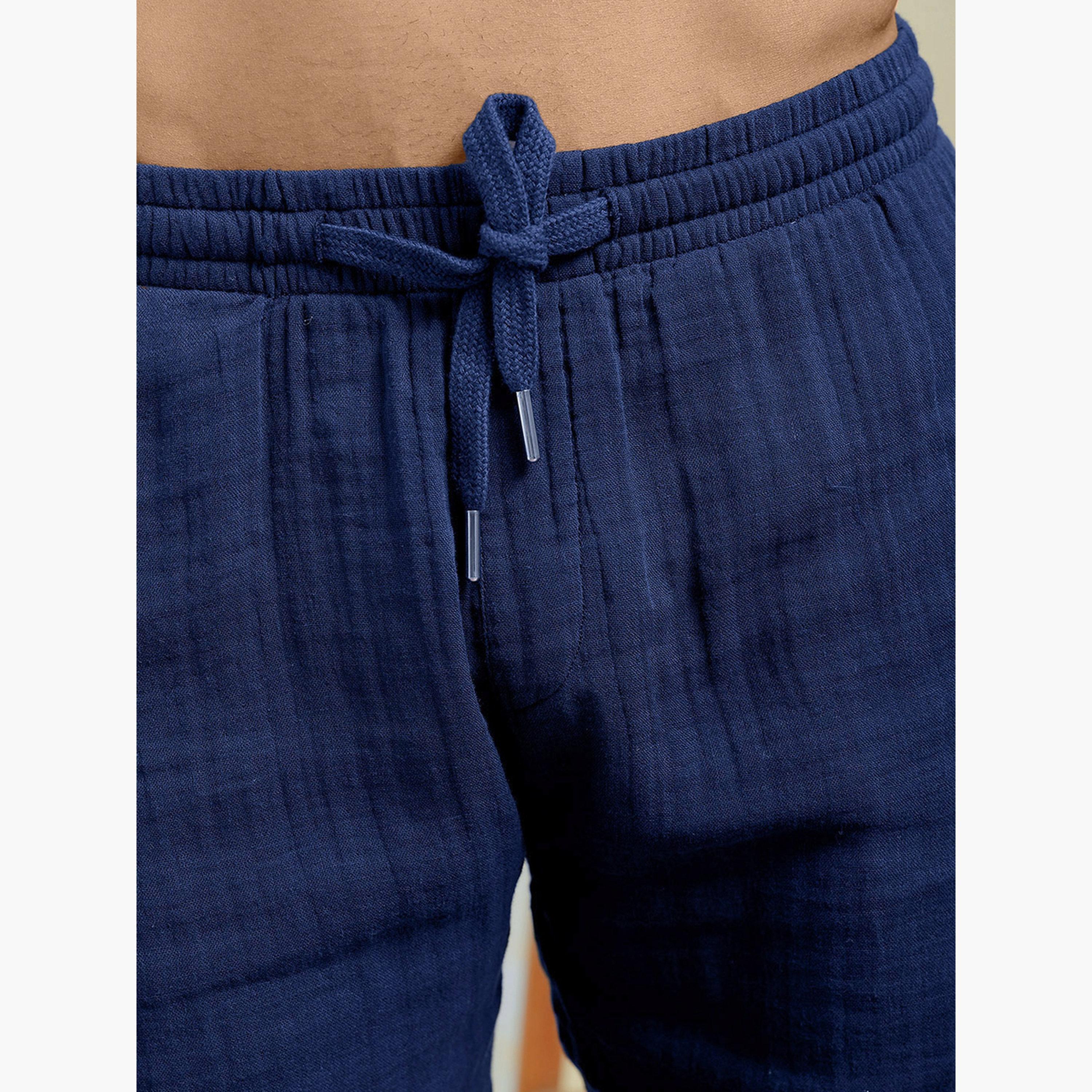 ذا انديان كراج كو × ستايلي - طقم قميص وشورت رجالي من القطن بلون أزرق داكن-men-clothing-coordsets-image-5