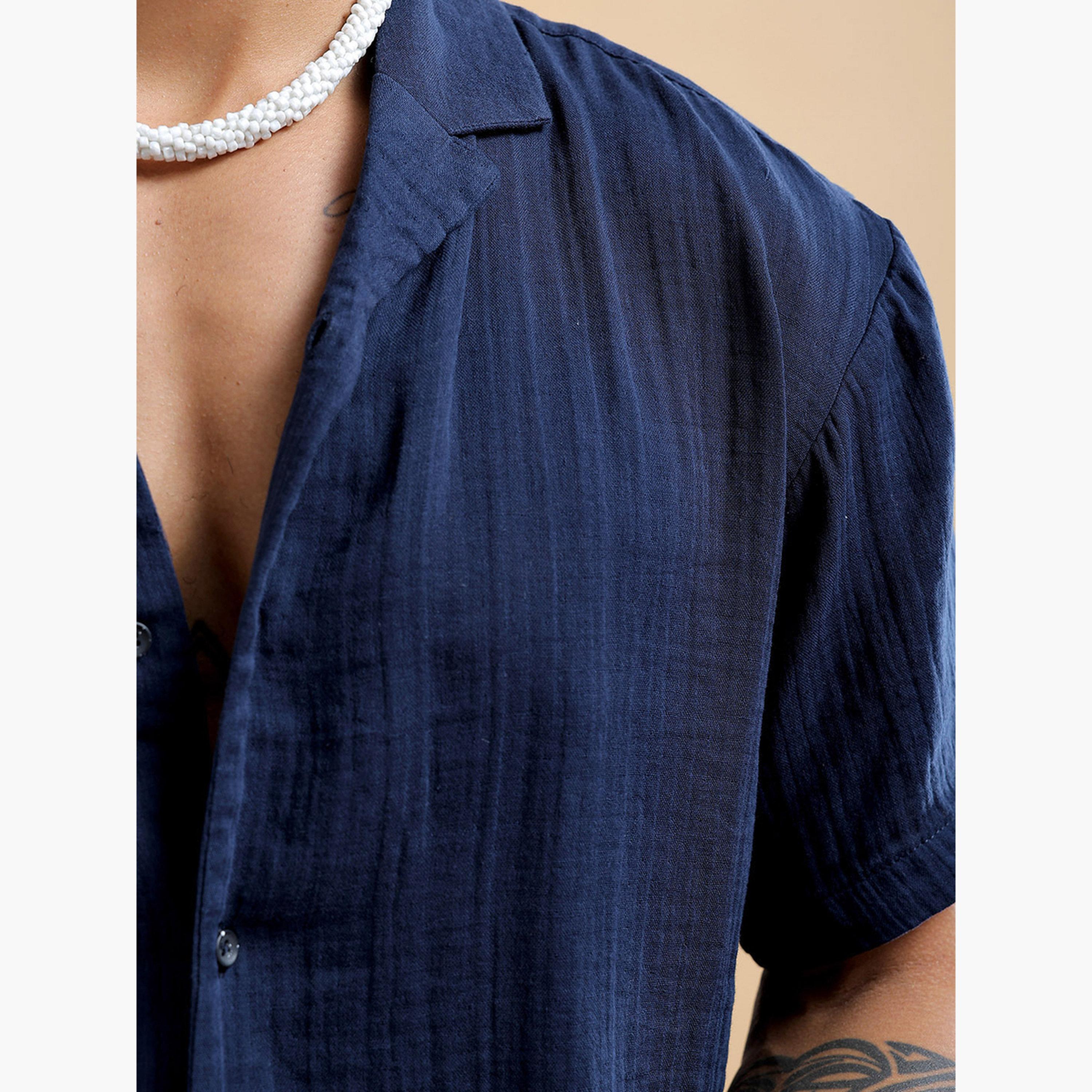 The Indian Garage Co X Styli Men Navy Solid Cotton Shirt and Shorts Set-men-clothing-coordsets-image-6