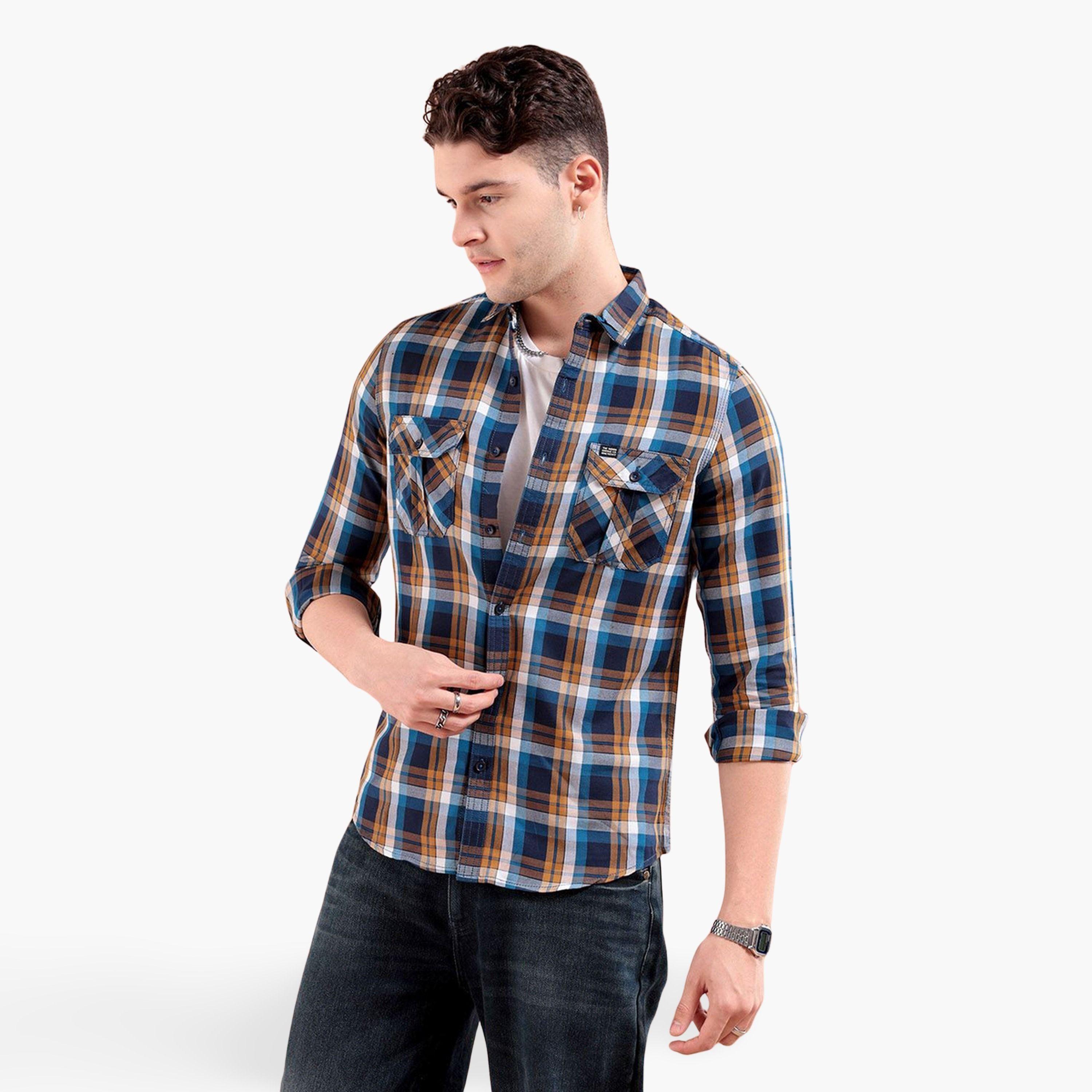 The Indian Garage Co X Styli Men Brown Slim Fit Khaki Shirt-men-clothing-shirts-image-1
