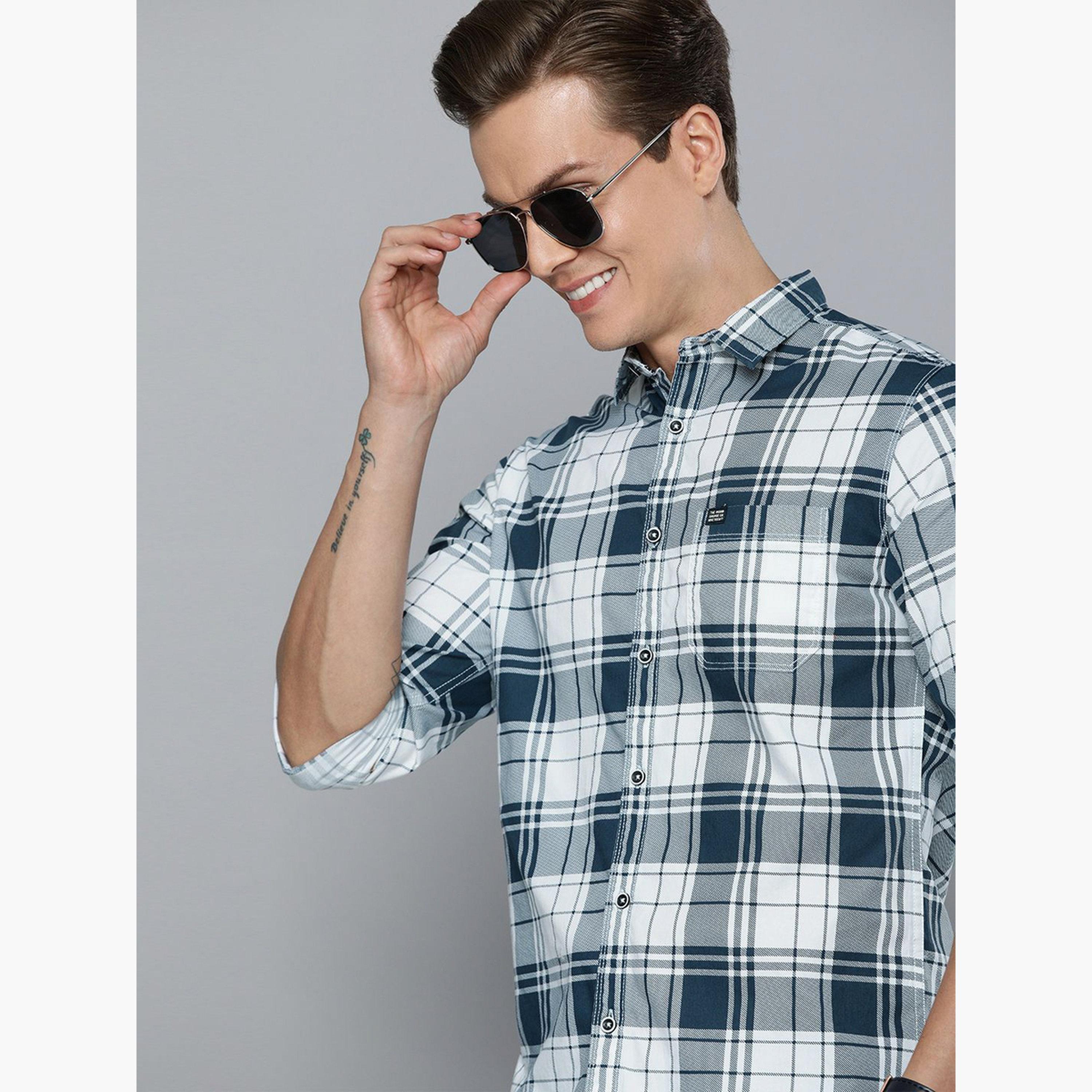 The Indian Garage Co X Styli Men White Checked Slim Fit Shirt-men-clothing-shirts-image-2