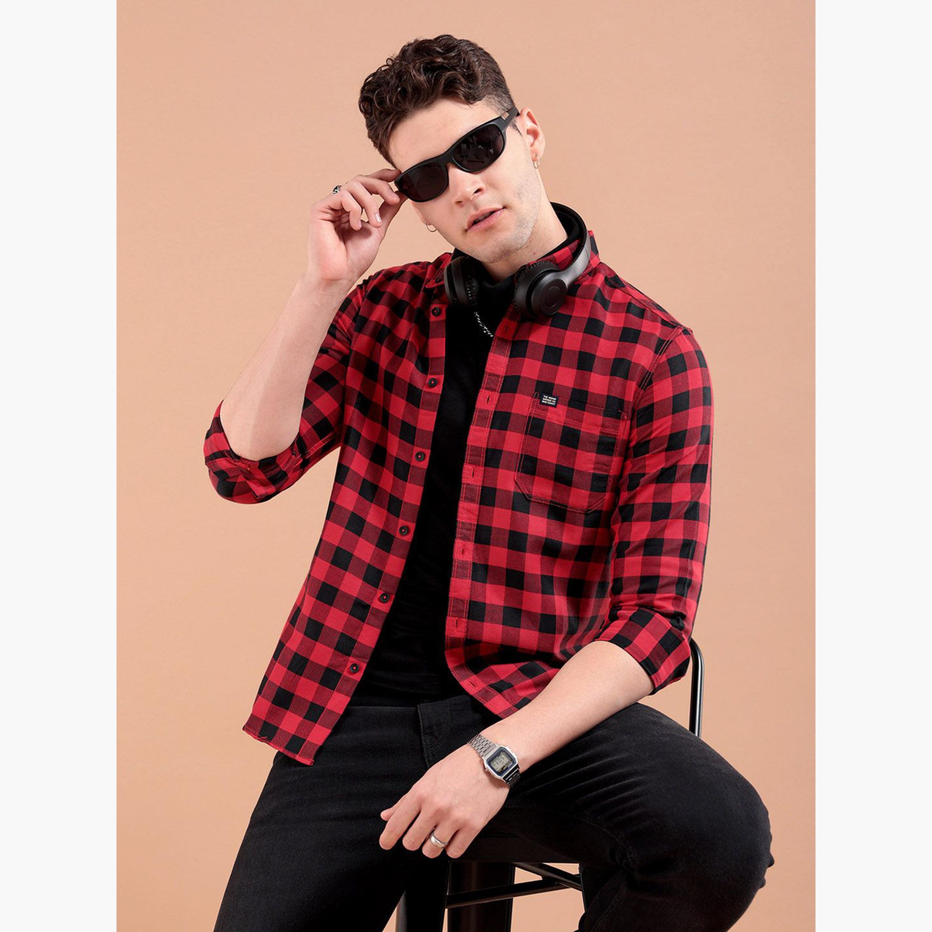 The Indian Garage Co X Styli Men Red Slim Fit Checked Shirt-men-clothing-shirts-image-3