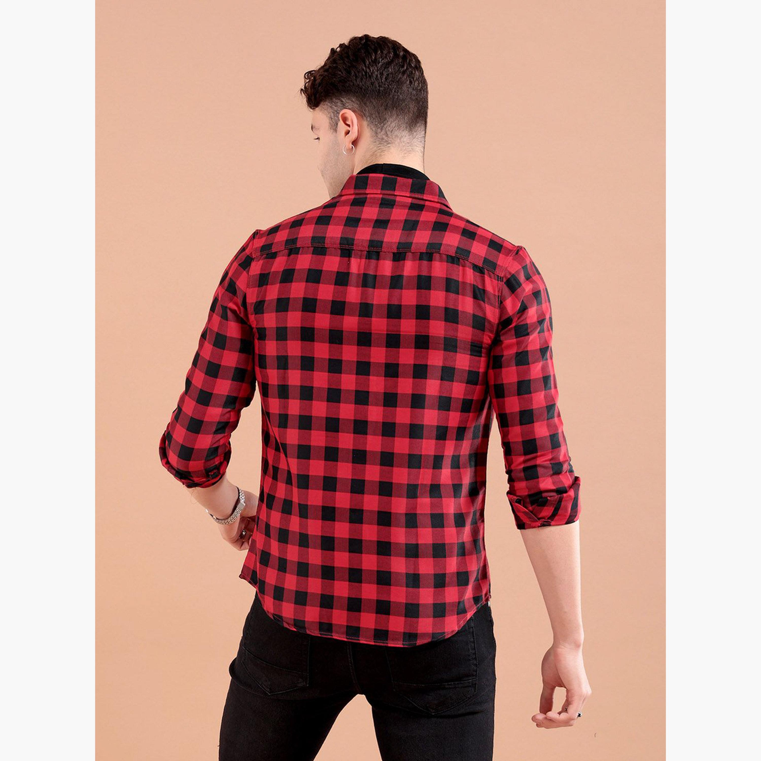 ذا انديان كراج كو × ستايلي - قميص رجالي تصميم نحيف ومنقوش لون أحمر-men-clothing-shirts-image-4