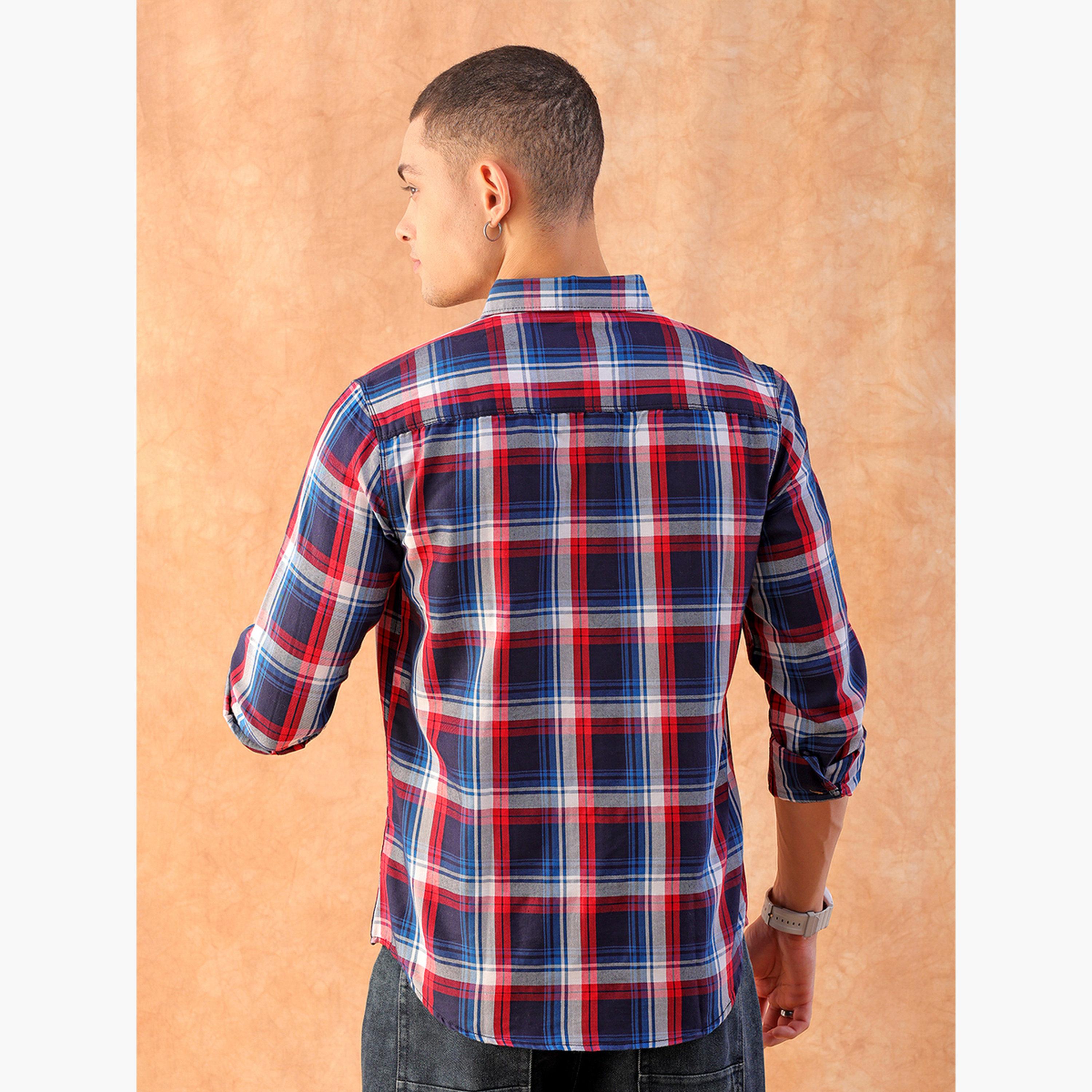 The Indian Garage Co X Styli Men Navy Blue Slim Fit Checked Shirt-men-clothing-shirts-image-3