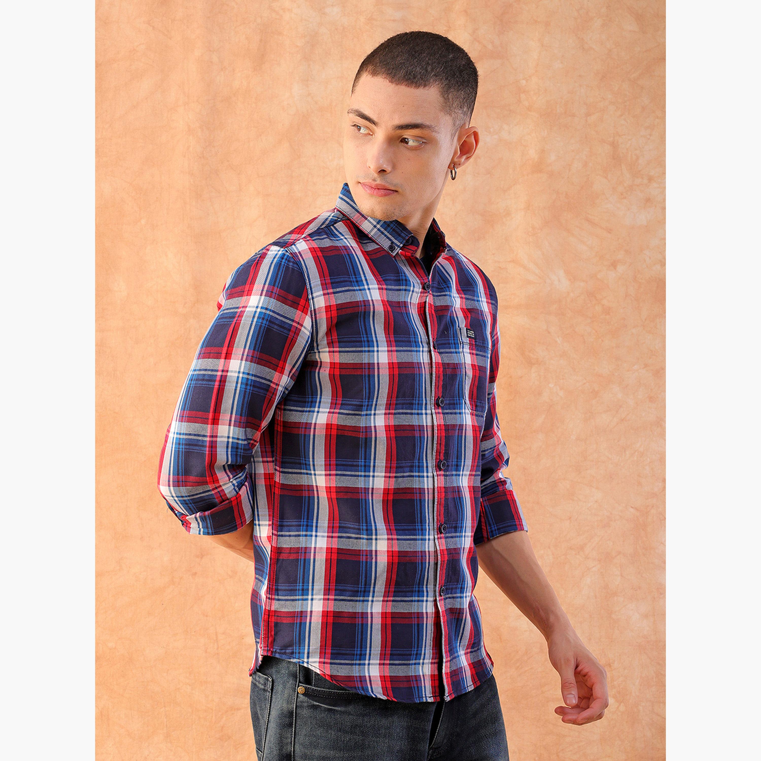 The Indian Garage Co X Styli Men Navy Blue Slim Fit Checked Shirt-men-clothing-shirts-image-4