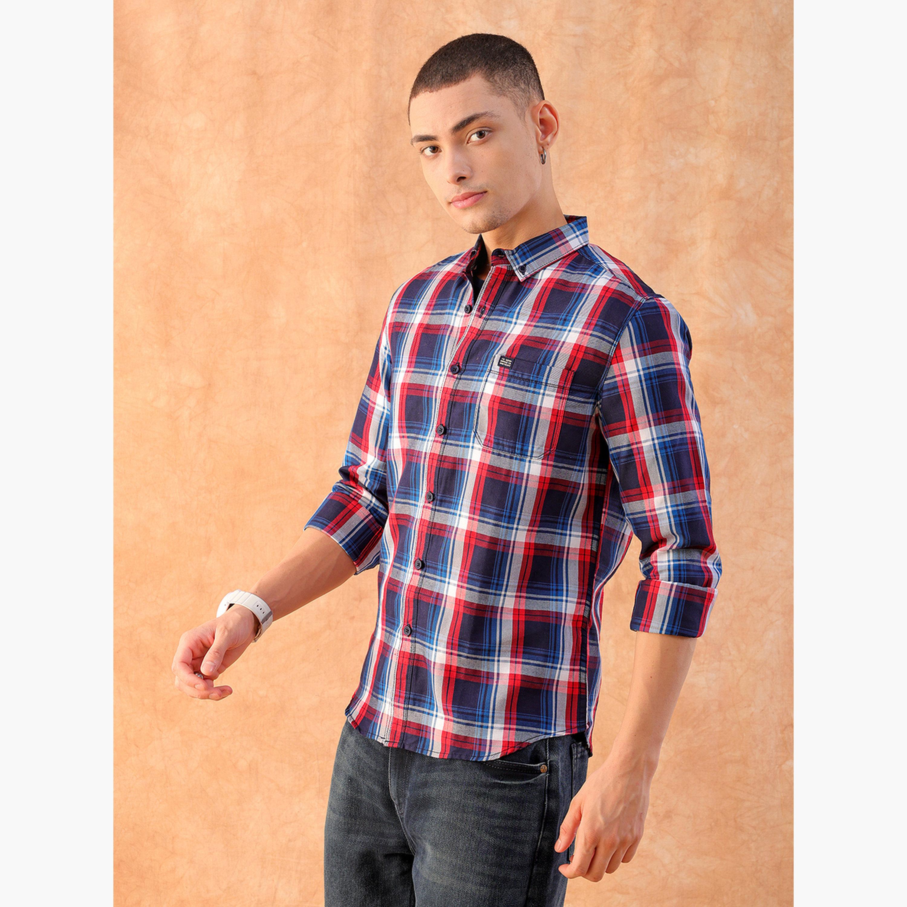 ذا انديان كراج كو × ستايلي - قميص رجالي تصميم نحيف منقوش لون أزرق داكن-men-clothing-shirts-image-5