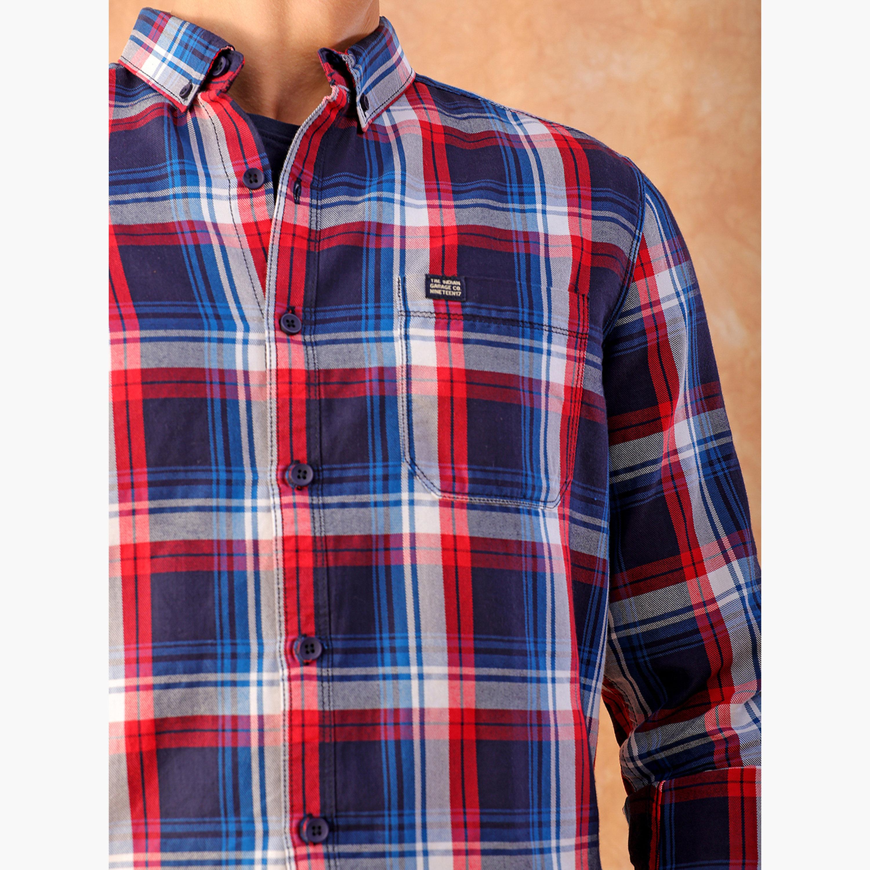 ذا انديان كراج كو × ستايلي - قميص رجالي تصميم نحيف منقوش لون أزرق داكن-men-clothing-shirts-image-6