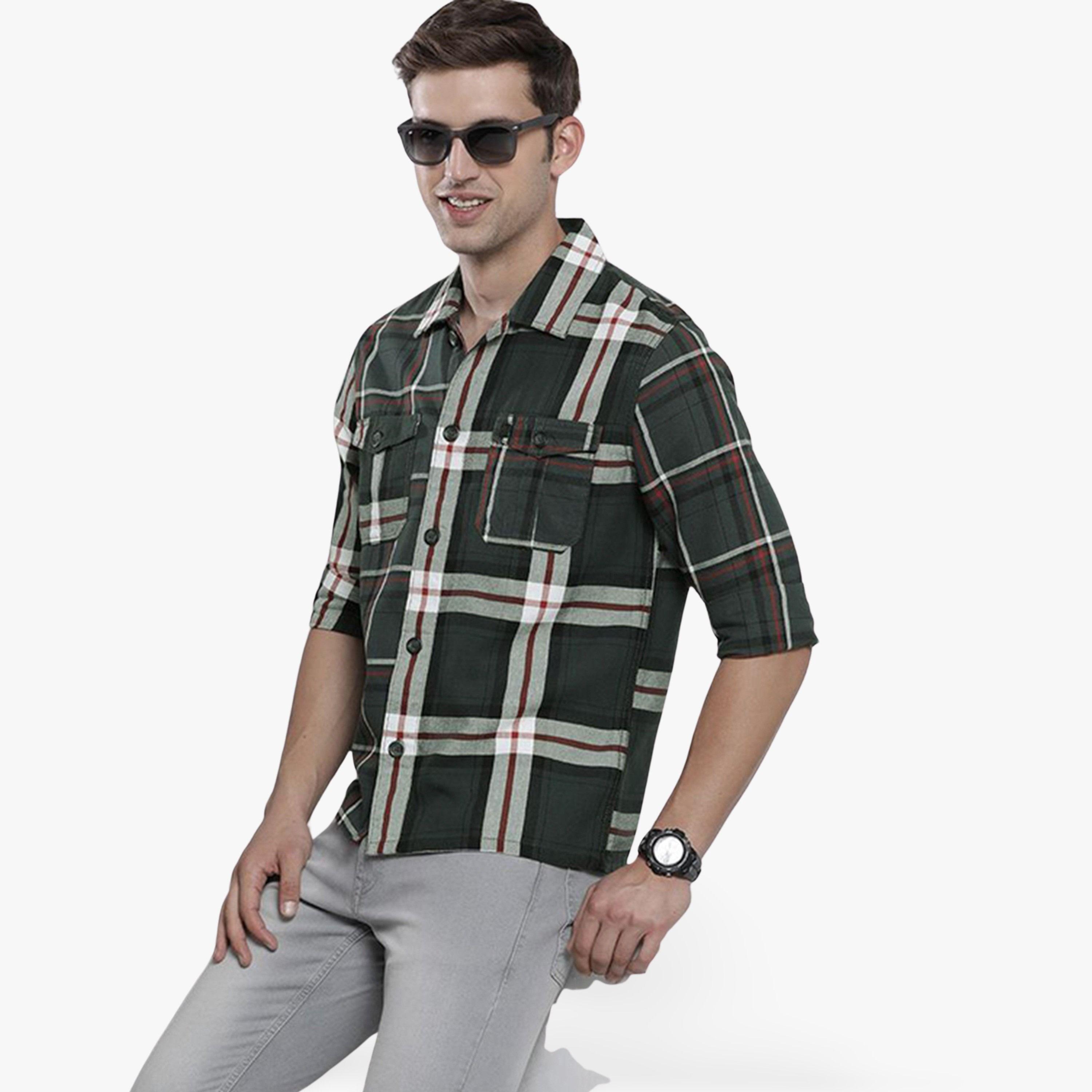 The Indian Garage Co X Styli Men Regular Fit Grey Checked Shirt-men-clothing-shirts-image-1