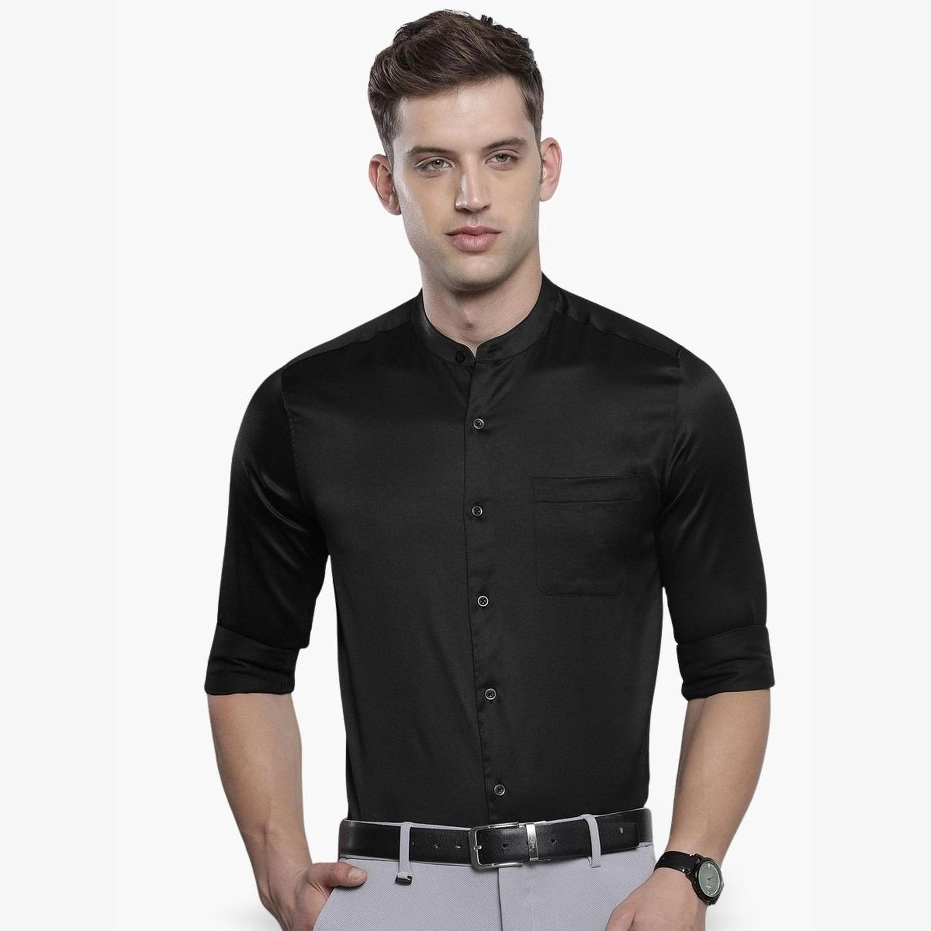 The Indian Garage Co X Styli Men Black Solid Slim Fit Shirt-men-clothing-shirts-image-1