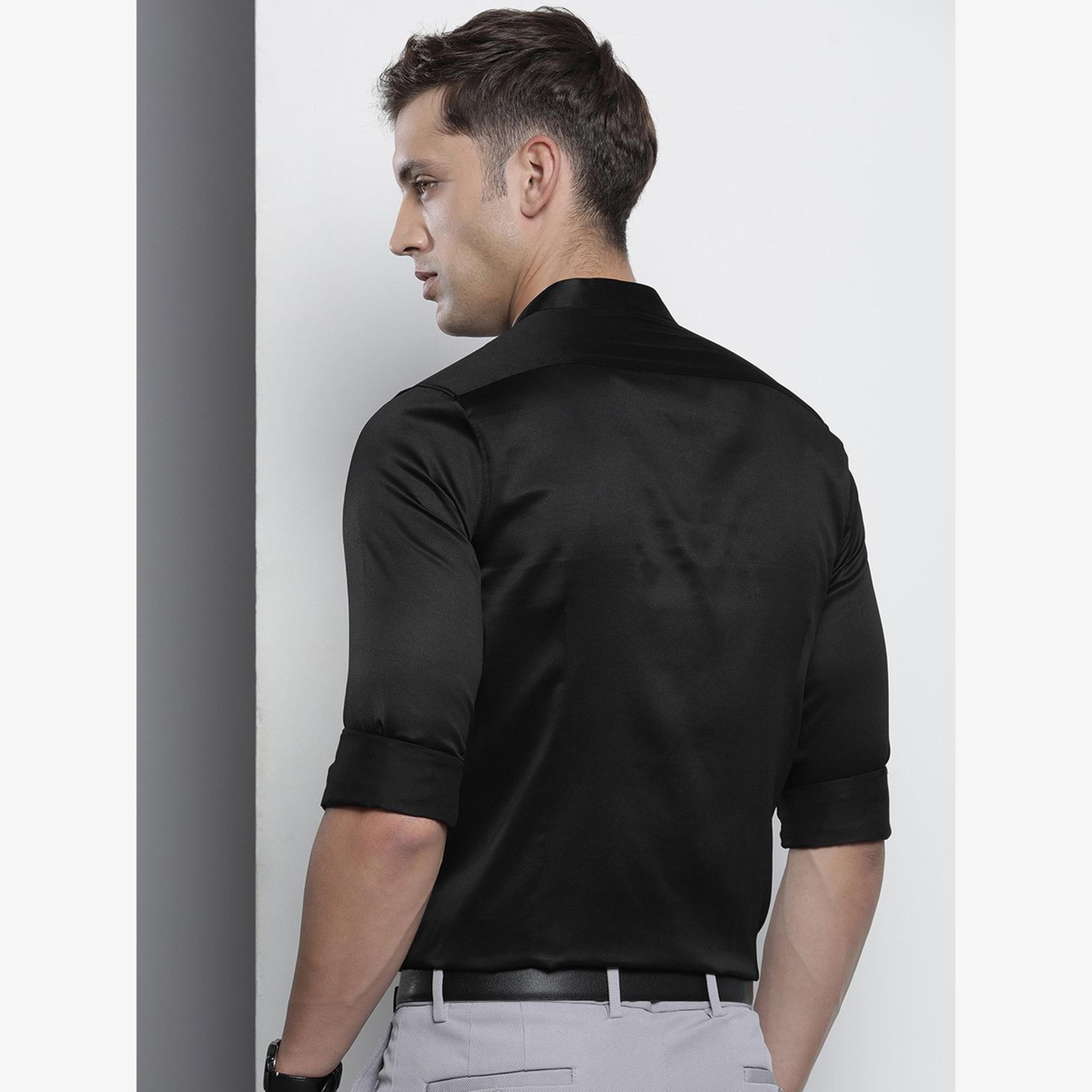 The Indian Garage Co X Styli Men Black Solid Slim Fit Shirt-men-clothing-shirts-image-3