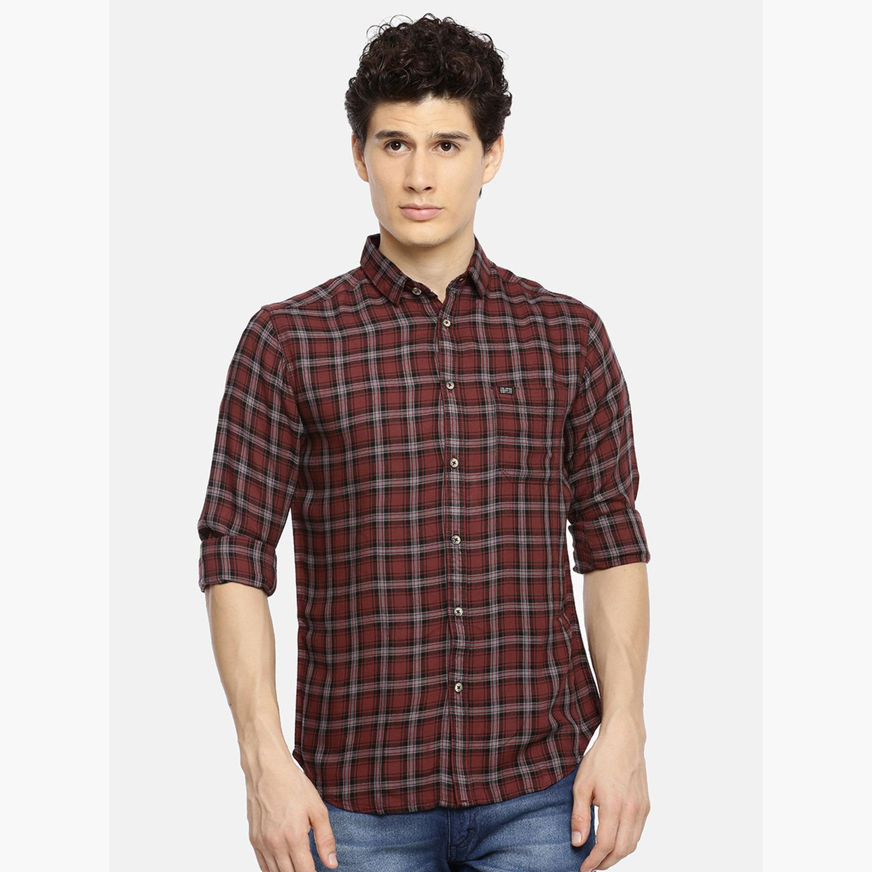 The Indian Garage Co X Styli Burgundy Checkered Slim Fit Shirt-men-clothing-shirts-image-1