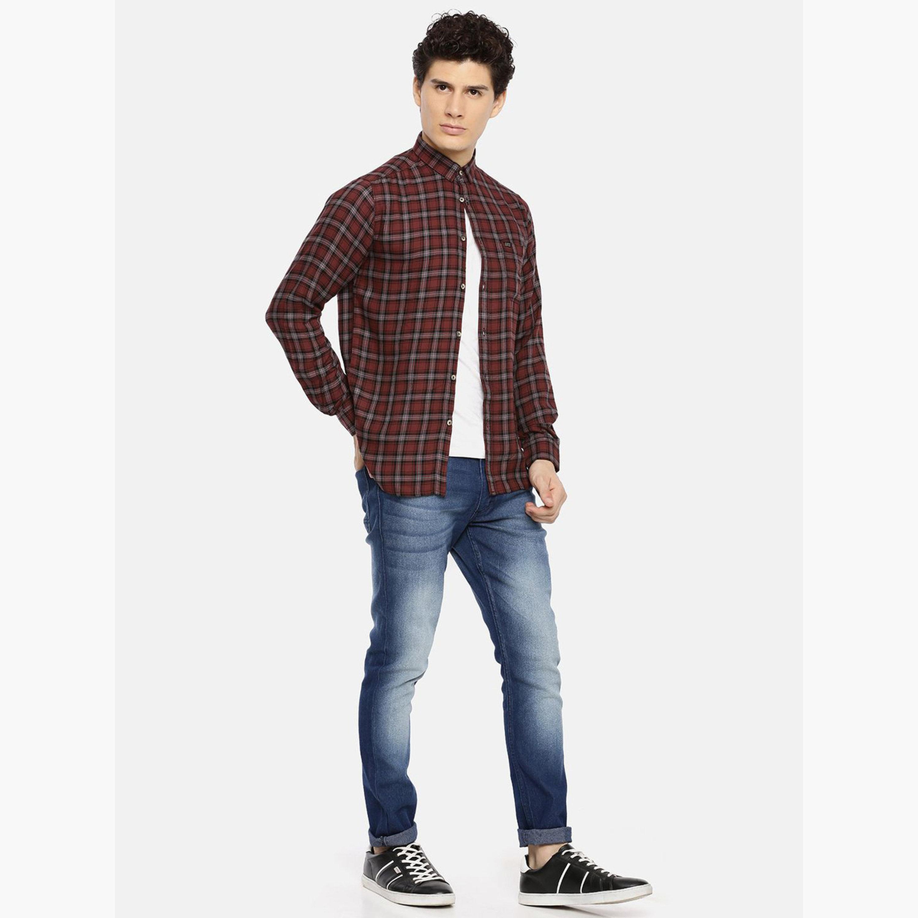 The Indian Garage Co X Styli Burgundy Checkered Slim Fit Shirt-men-clothing-shirts-image-2