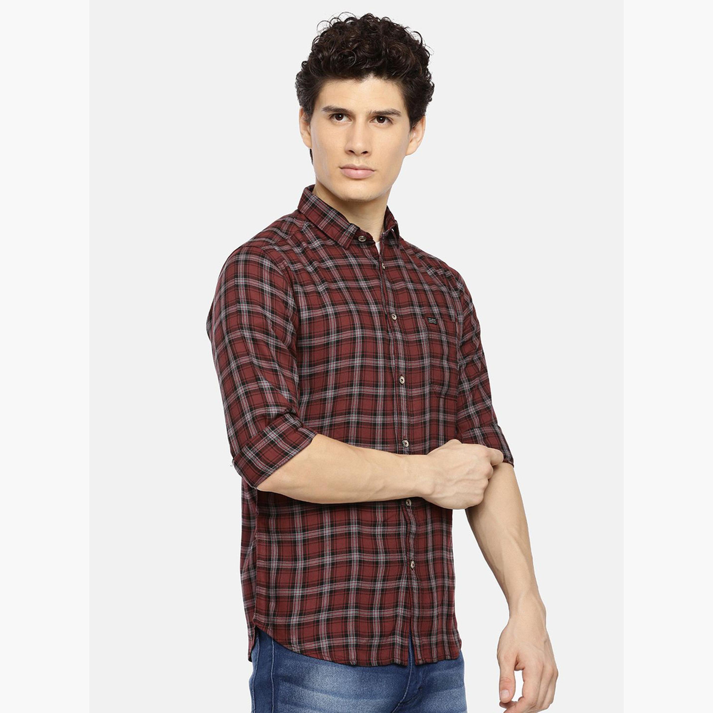 The Indian Garage Co X Styli Burgundy Checkered Slim Fit Shirt-men-clothing-shirts-image-3
