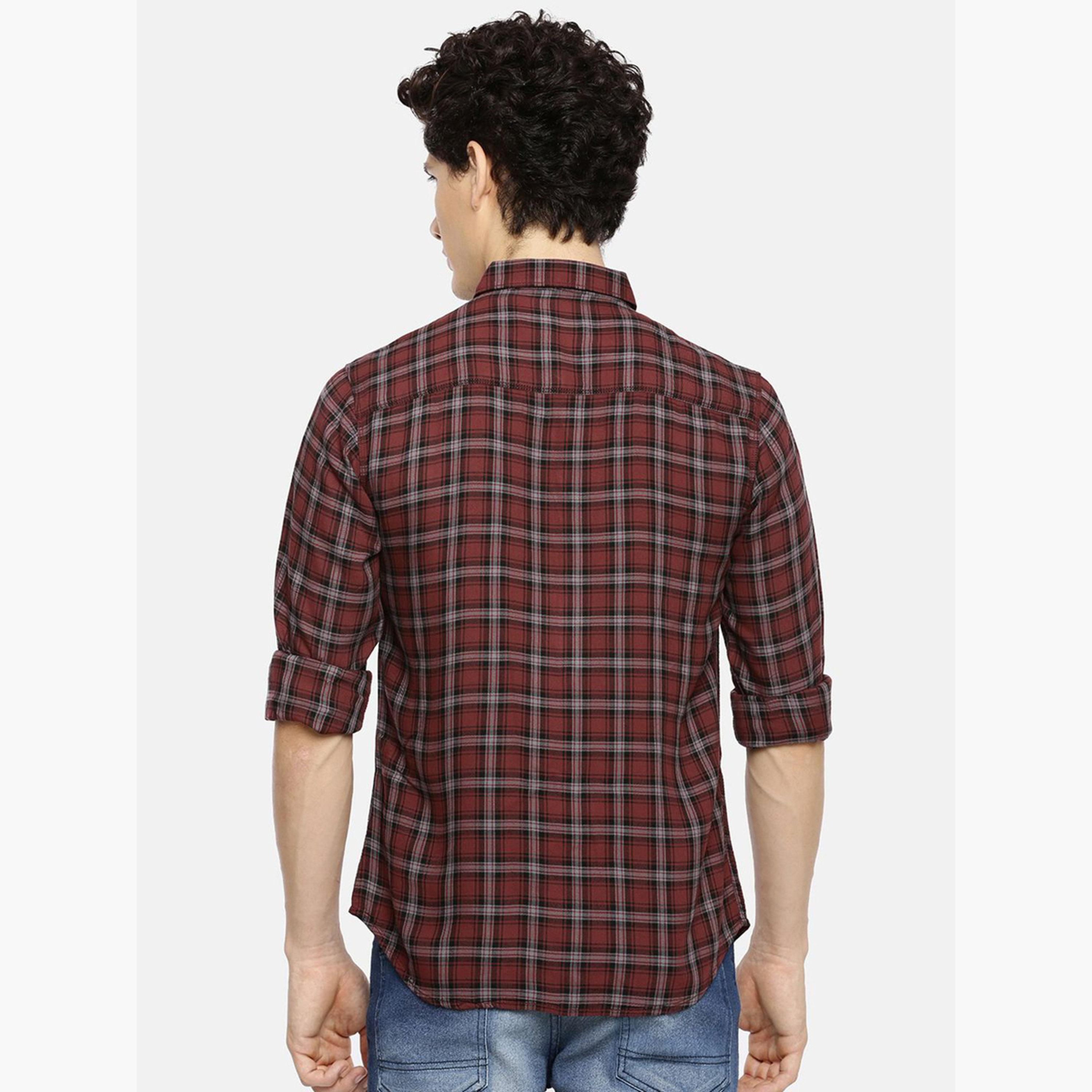 ذا انديان كراج كو × ستايلي - قميص تصميم نحيف برغندي بنقشة مربعات-men-clothing-shirts-image-4