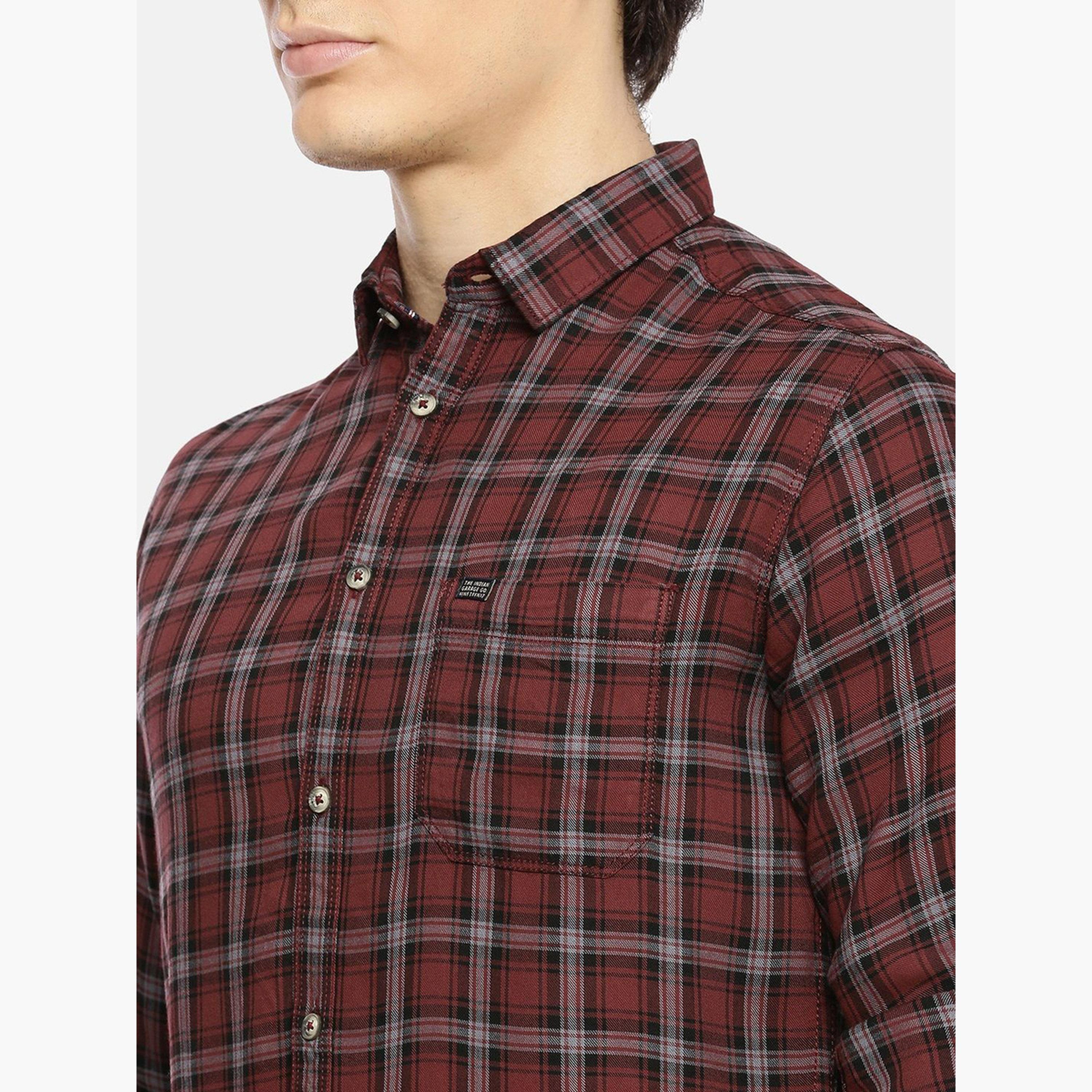 The Indian Garage Co X Styli Burgundy Checkered Slim Fit Shirt-men-clothing-shirts-image-5