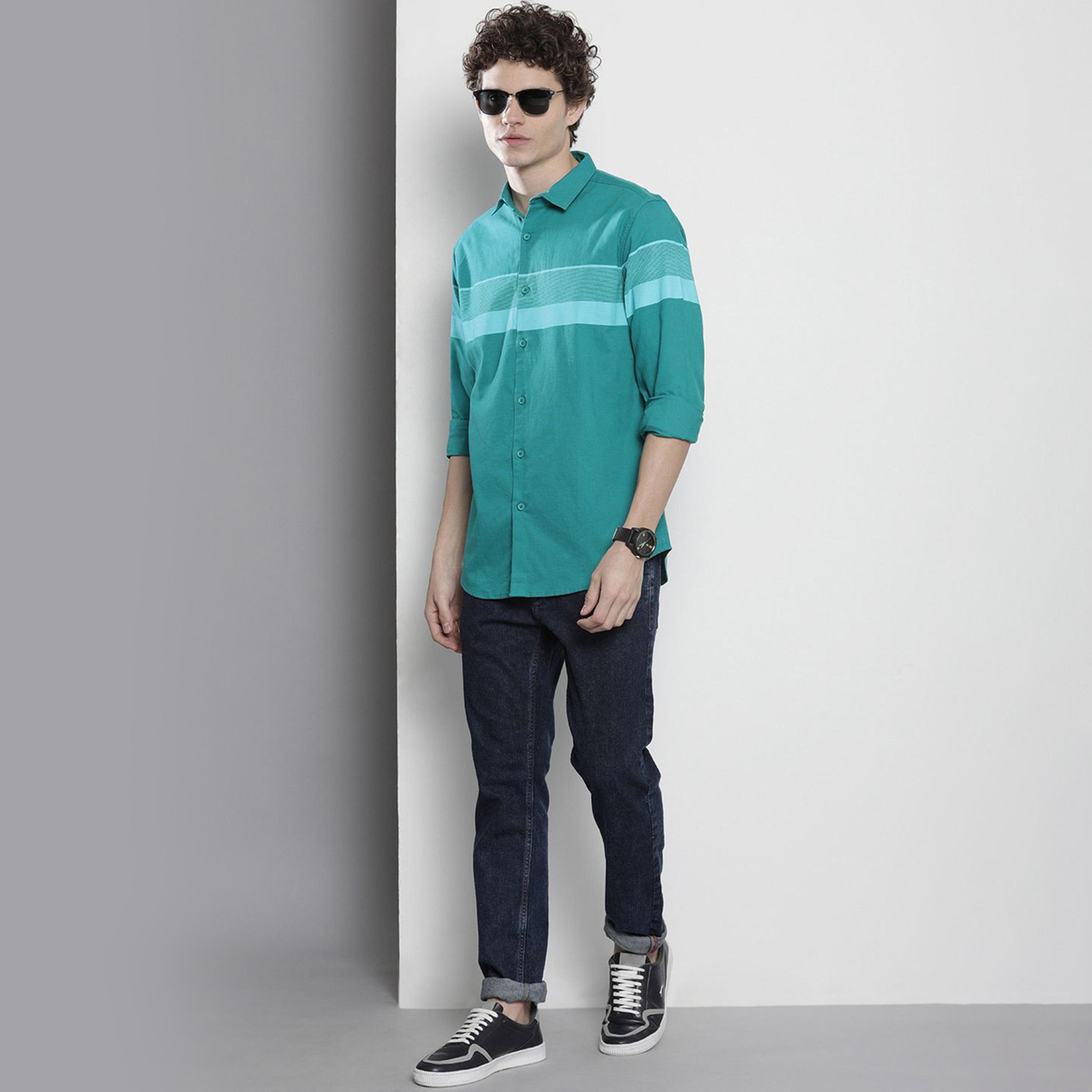 The Indian Garage Co X Styli Men Green Striped Regular Fit Shirt-men-clothing-shirts-image-2