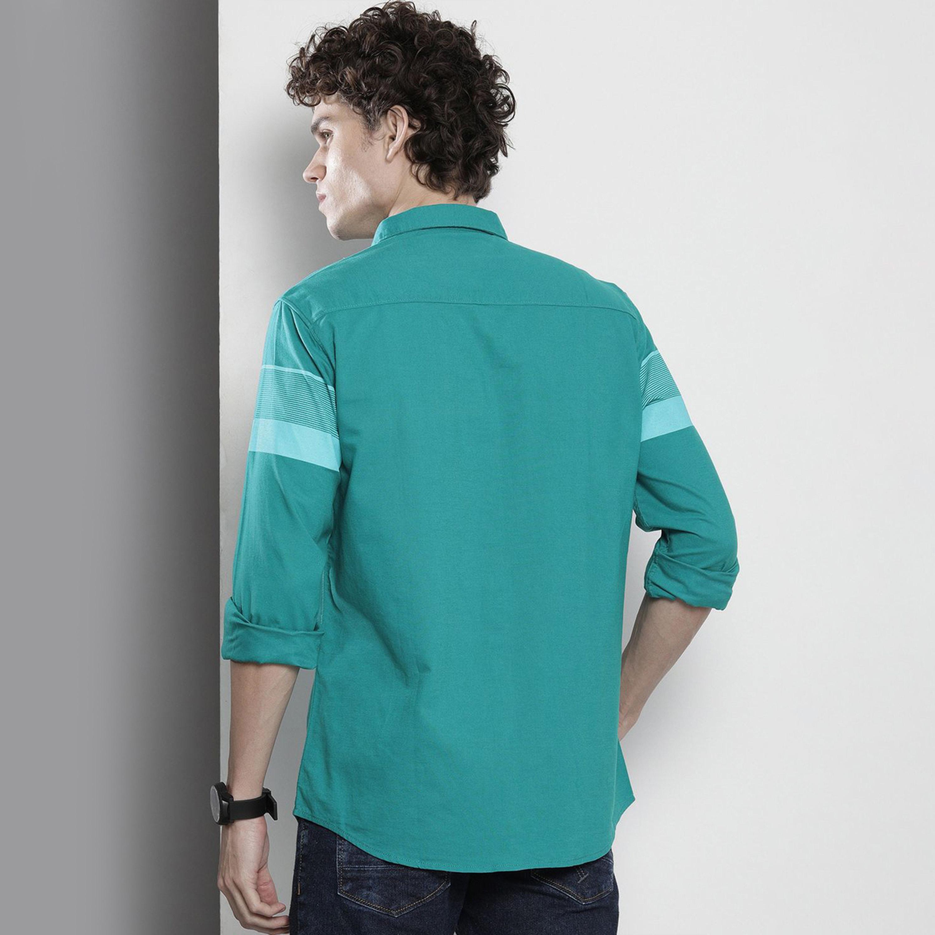The Indian Garage Co X Styli Men Green Striped Regular Fit Shirt-men-clothing-shirts-image-3