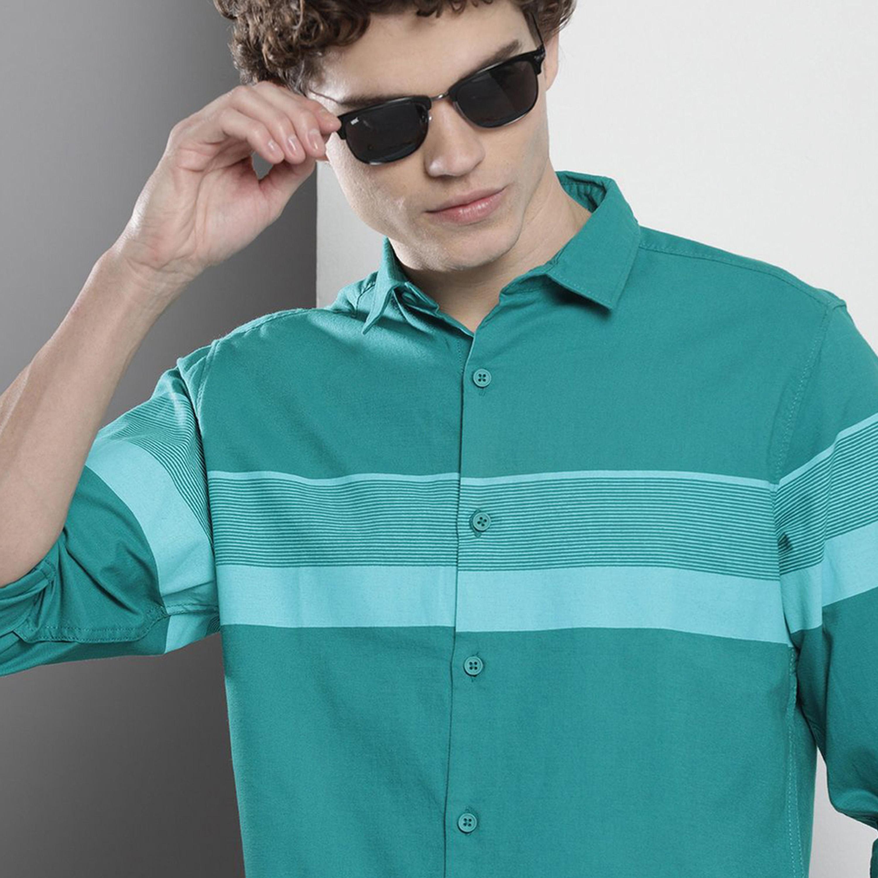 ذا انديان كراج كو × ستايلي - قميص رجالي مخطط تصميم عادي لون أخضر-men-clothing-shirts-image-4