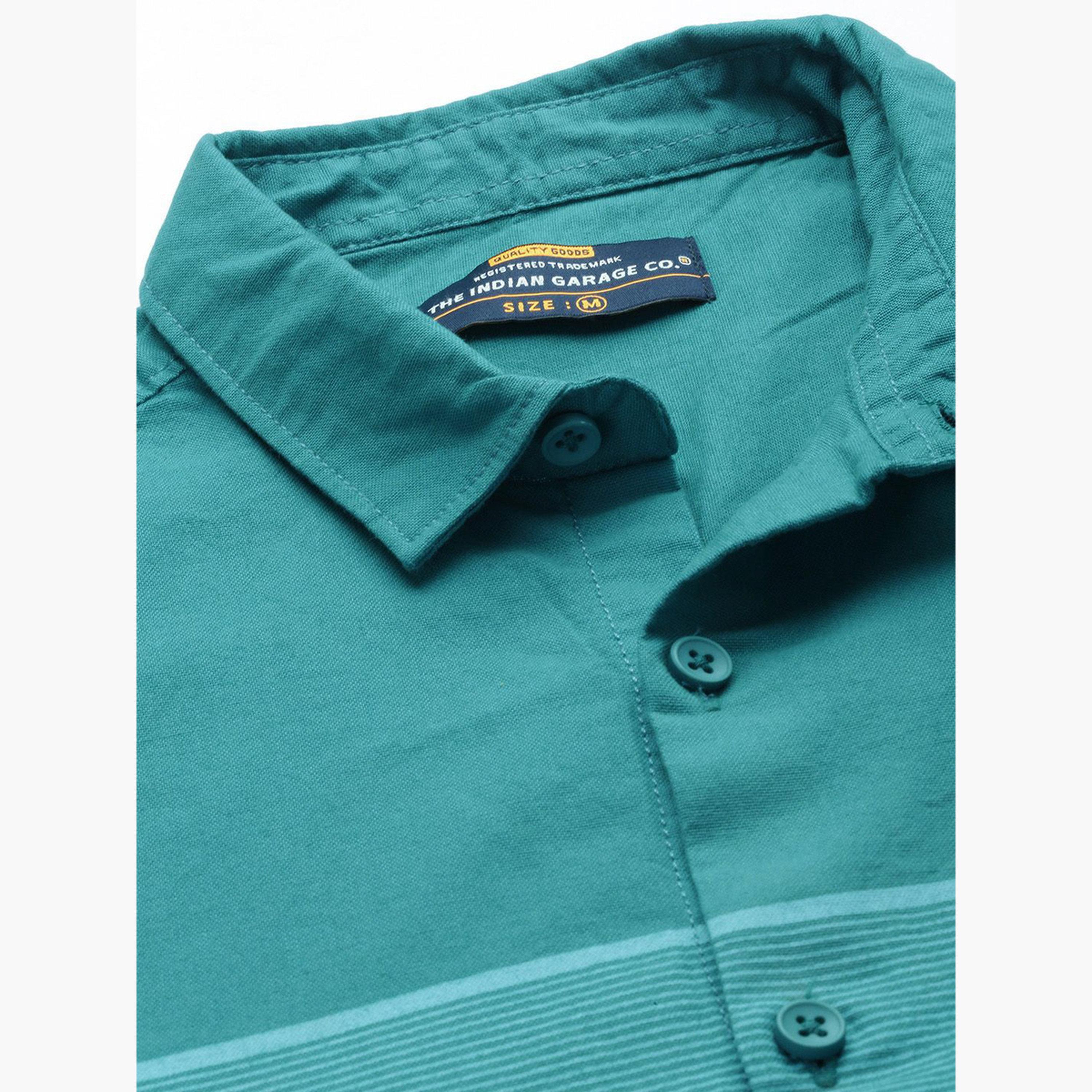 ذا انديان كراج كو × ستايلي - قميص رجالي مخطط تصميم عادي لون أخضر-men-clothing-shirts-image-5