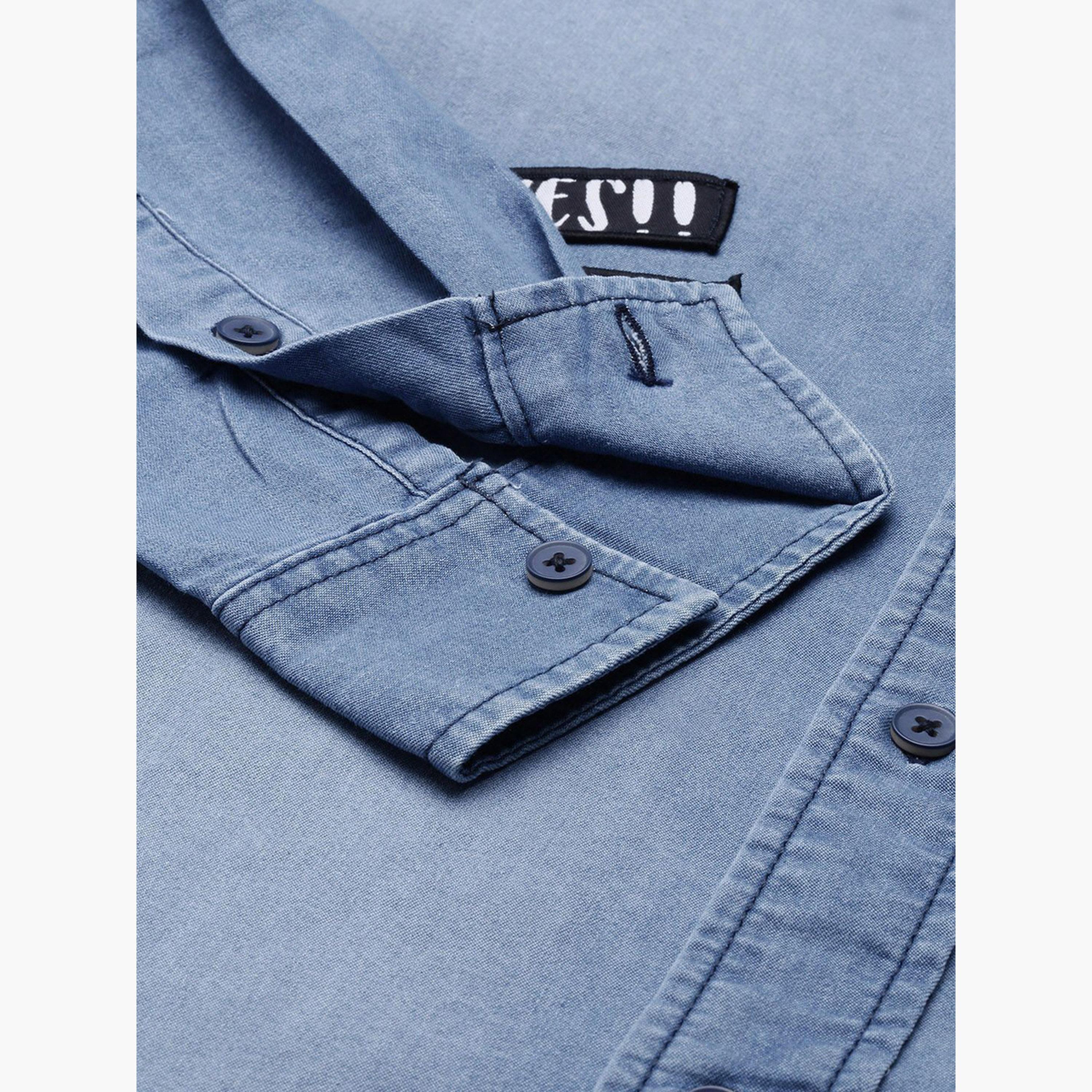 ذا انديان كراج كو × ستايلي - قميص رجالي أزرق كاجوال مع رقع-men-clothing-shirts-image-3