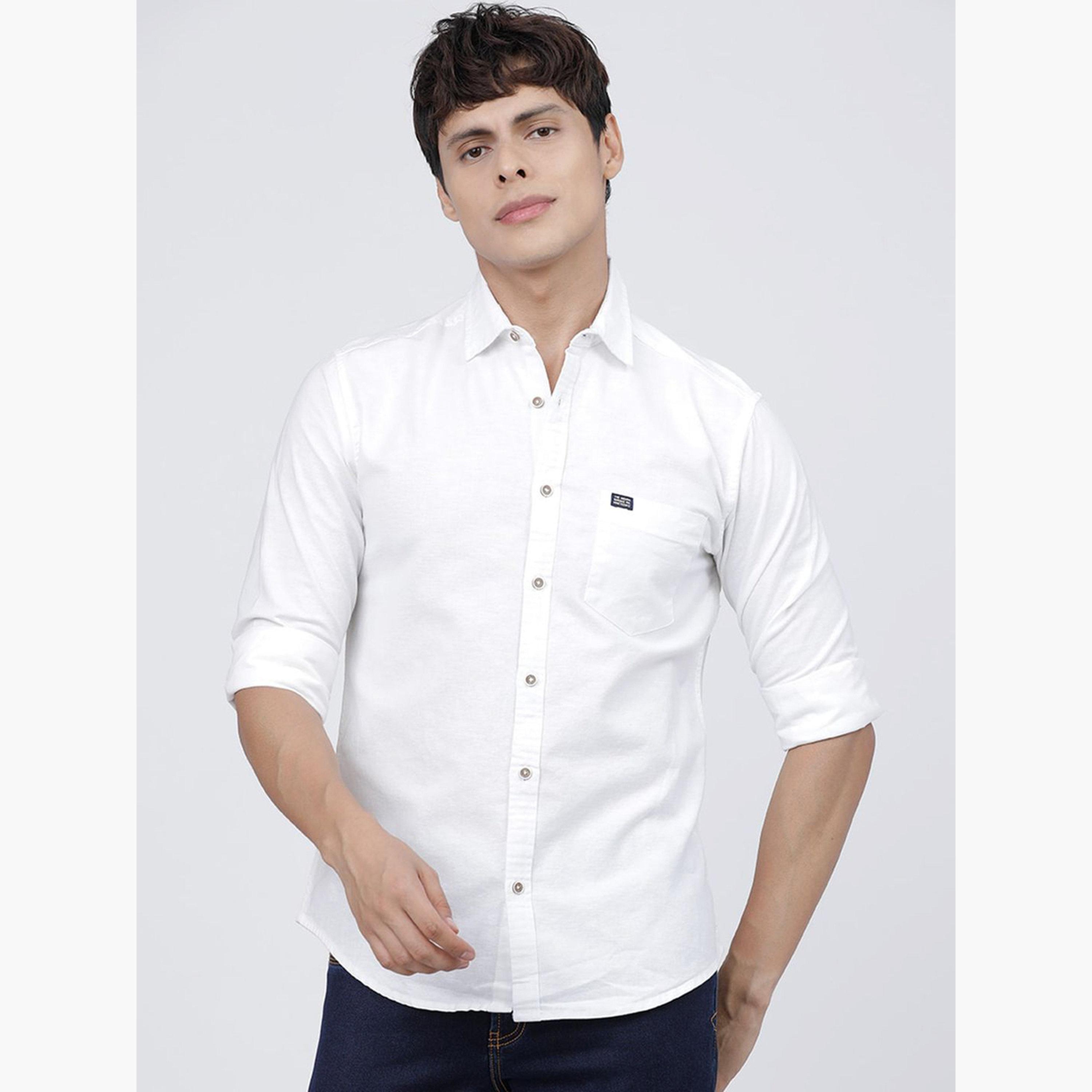 ذا انديان كراج كو × ستايلي - قميص رجالي أبيض من القطن تصميم نحيف-men-clothing-shirts-image-1