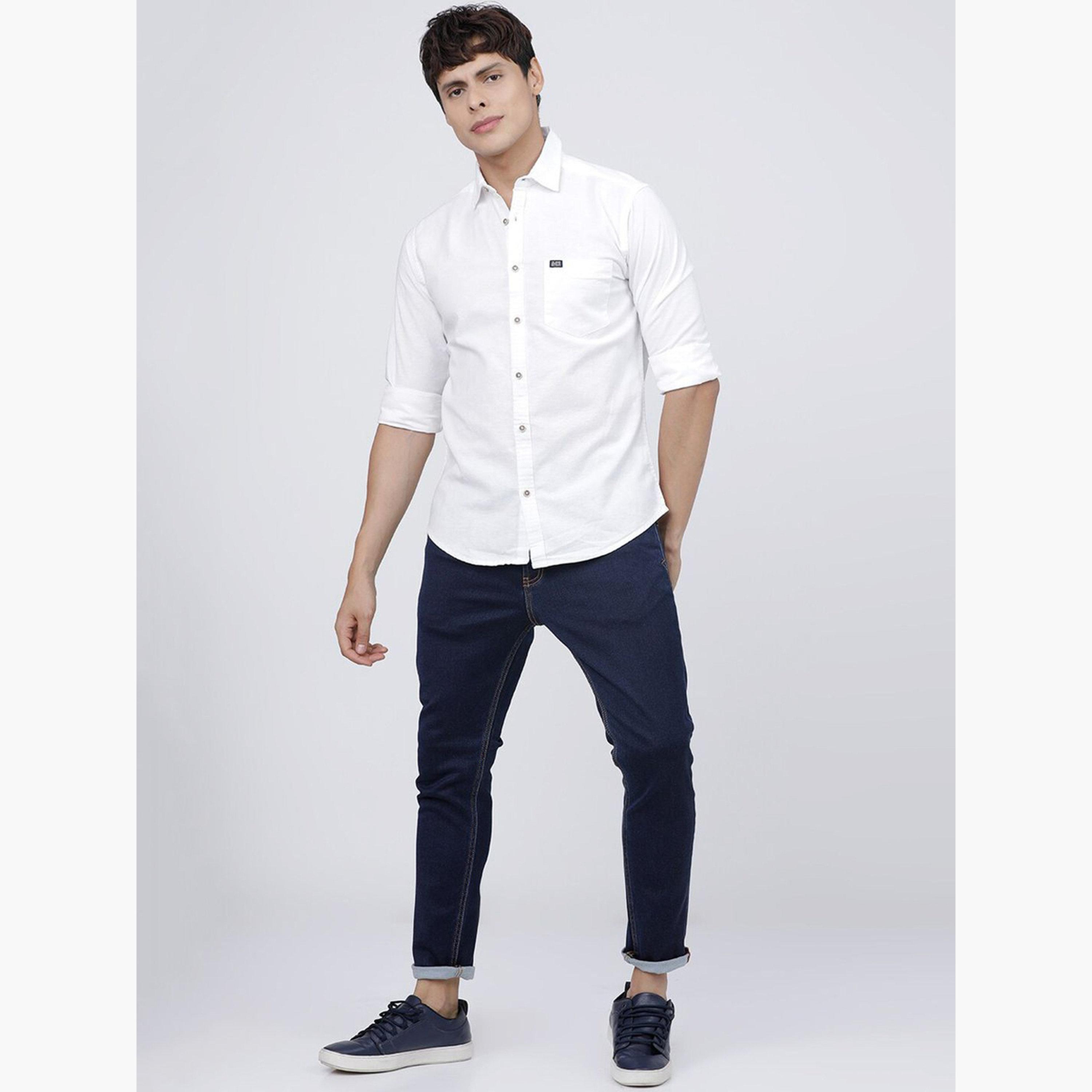 ذا انديان كراج كو × ستايلي - قميص رجالي أبيض من القطن تصميم نحيف-men-clothing-shirts-image-2