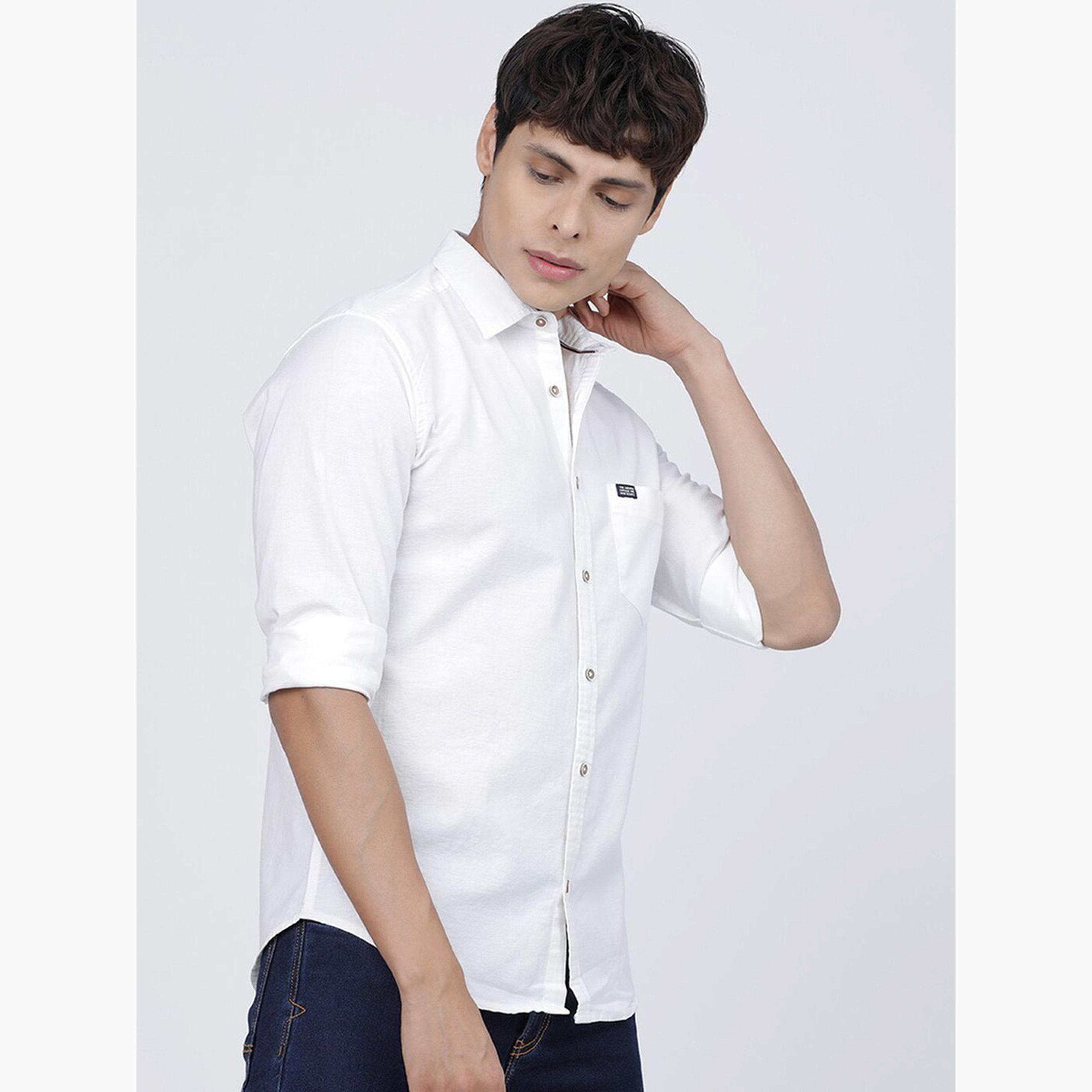 The Indian Garage Co X Styli Men White Solid Cotton Slim Fit Shirt-men-clothing-shirts-image-3