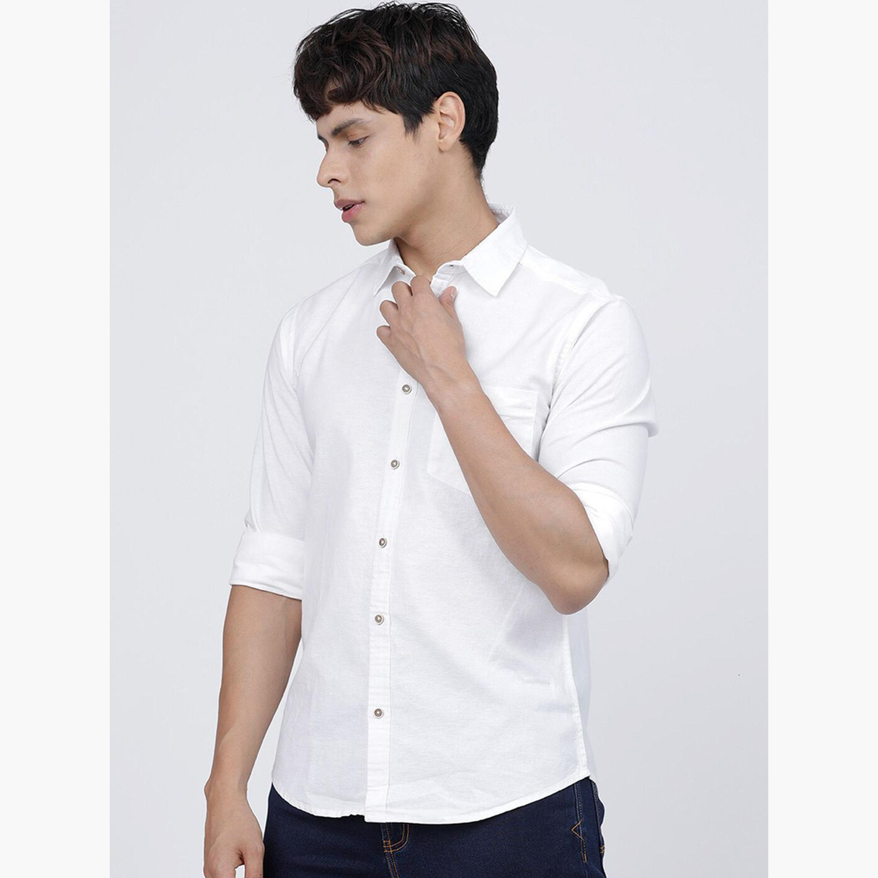The Indian Garage Co X Styli Men White Solid Cotton Slim Fit Shirt-men-clothing-shirts-image-5